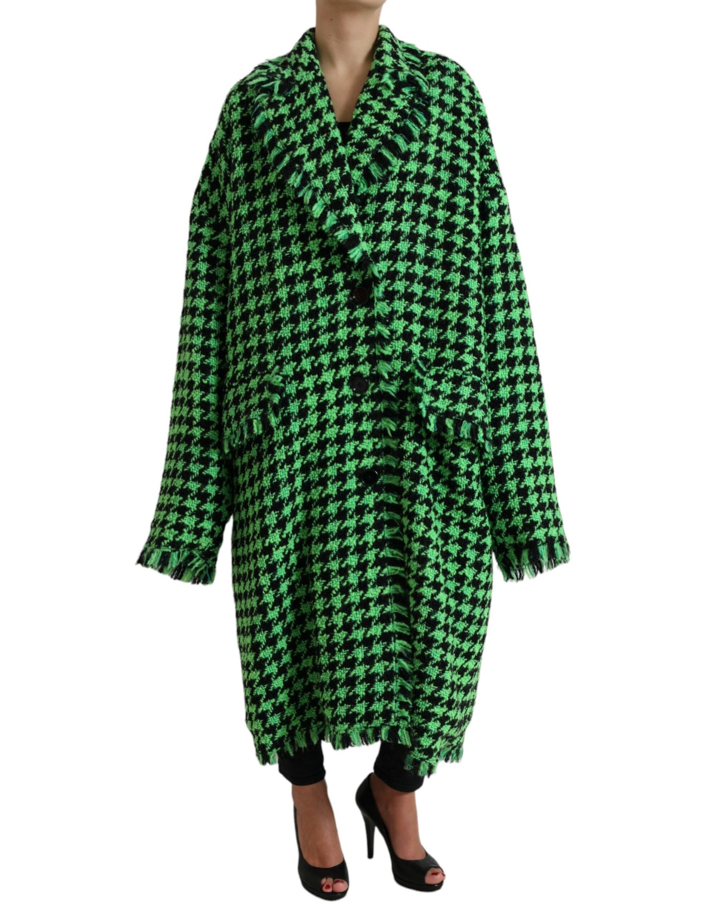 Dolce & Gabbana Green Houndstooth Full Sleeve Long Coat Jacket