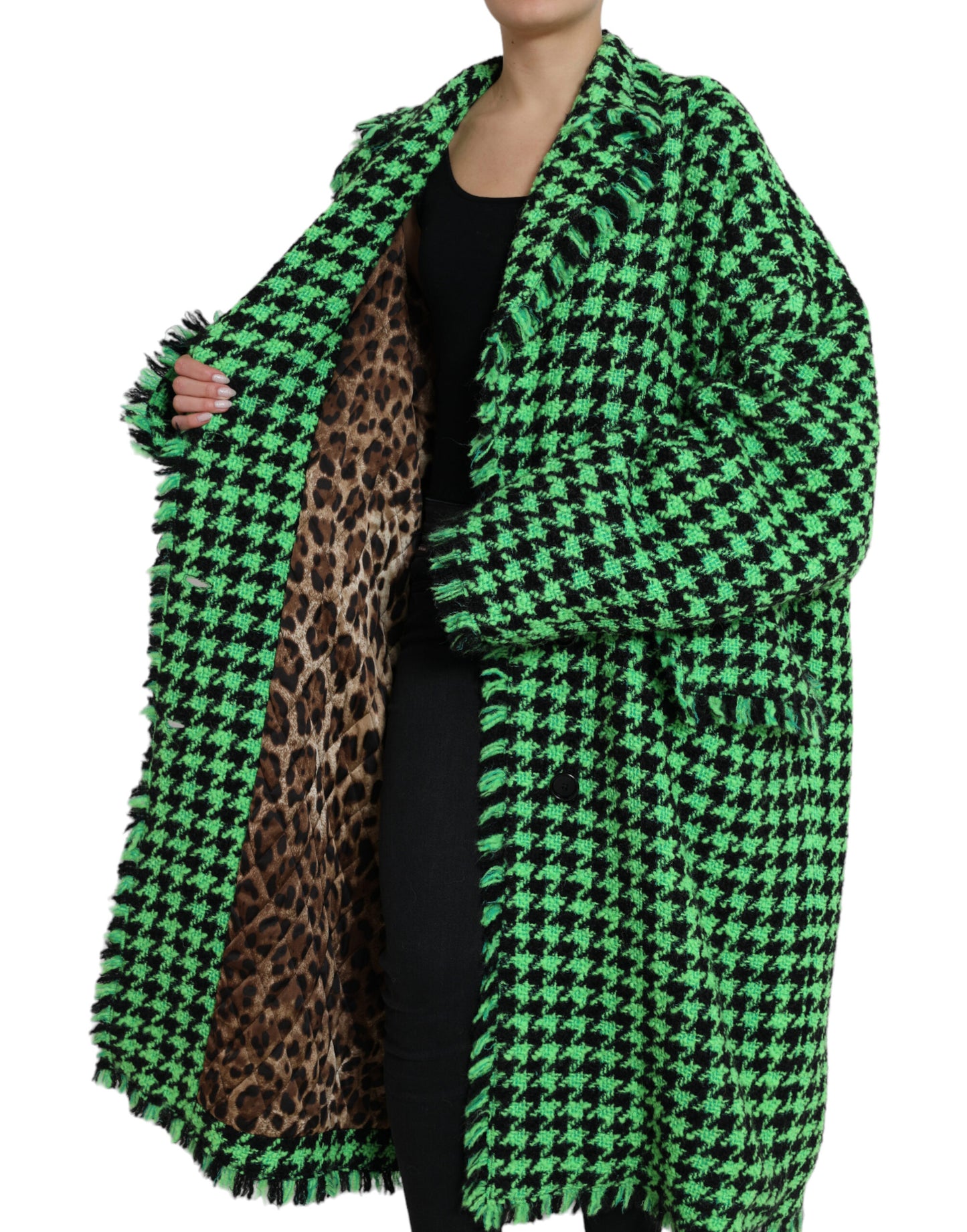 Dolce & Gabbana Green Houndstooth Full Sleeve Long Coat Jacket