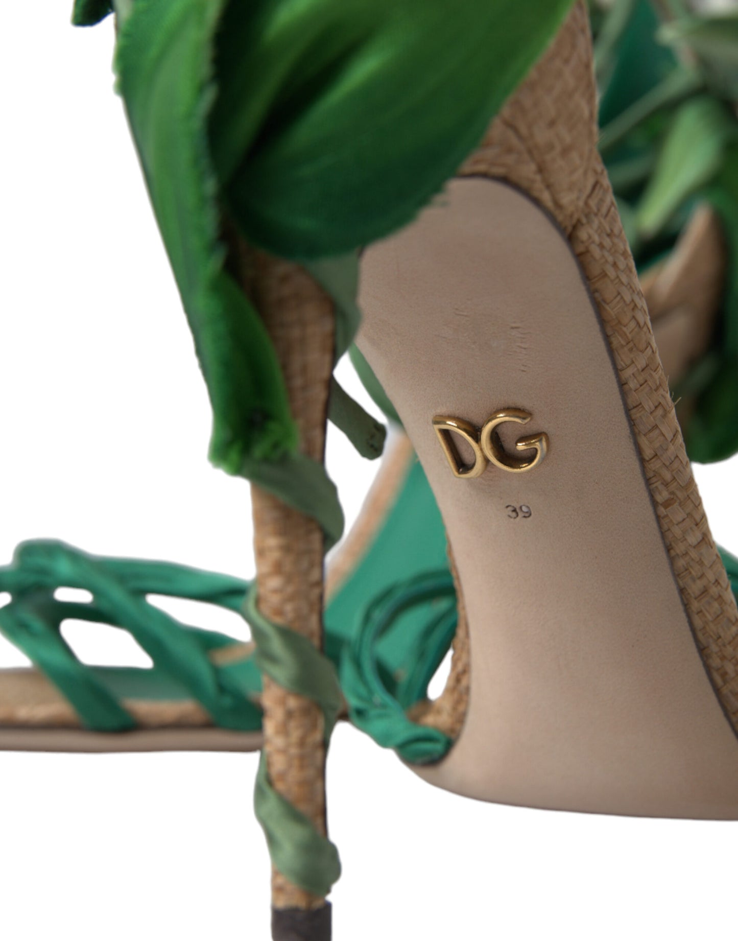 Dolce & Gabbana Green Flower Satin Heels Sandals Shoes