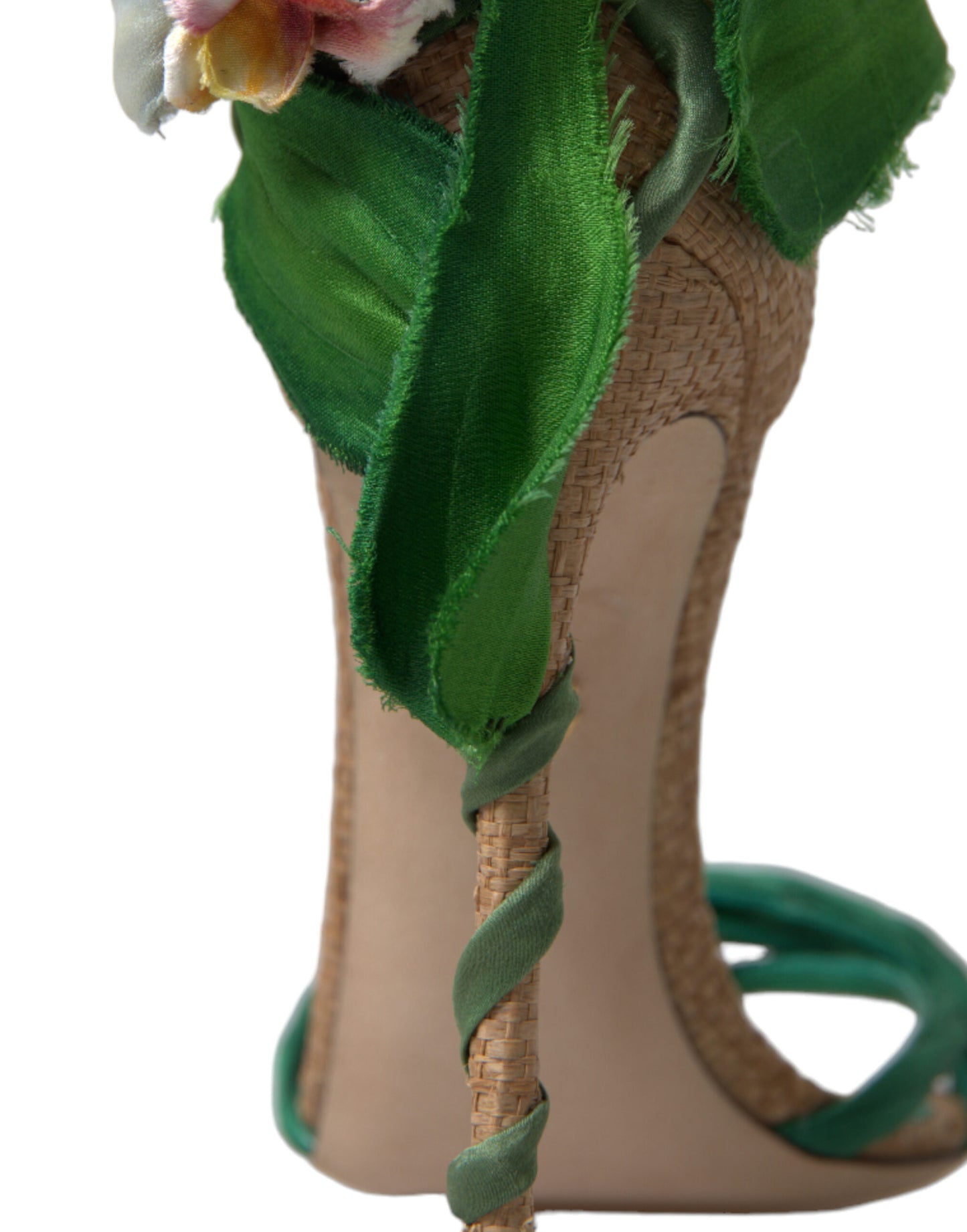 Dolce & Gabbana Green Flower Satin Heels Sandals Shoes