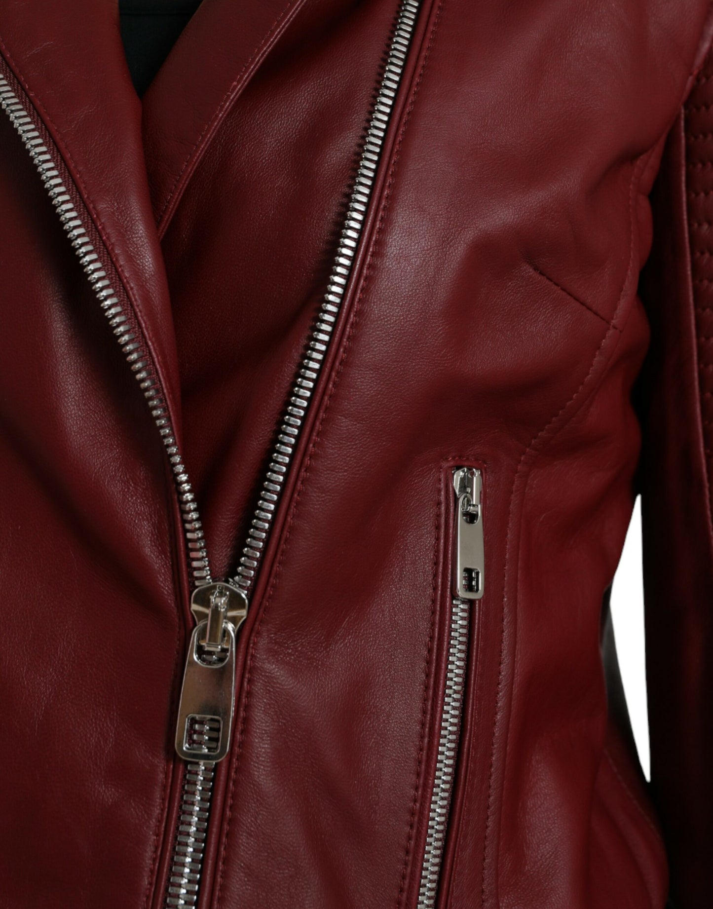 Dolce & Gabbana Bordeaux Leather Biker Coat Lambskin Jacket