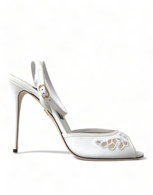 Dolce & Gabbana White Embroidered Ankle Strap Sandals Shoes