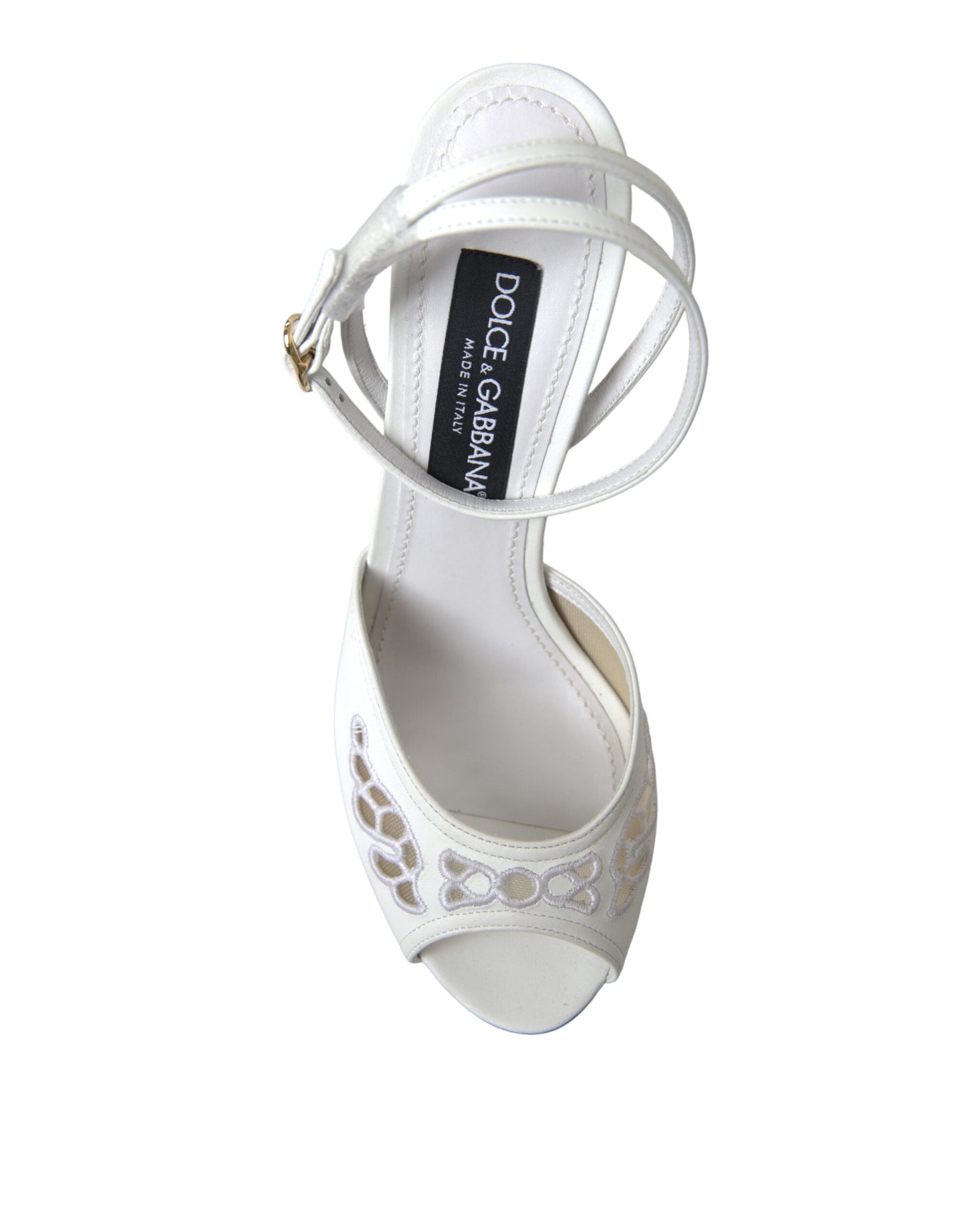 Dolce & Gabbana White Embroidered Ankle Strap Sandals Shoes