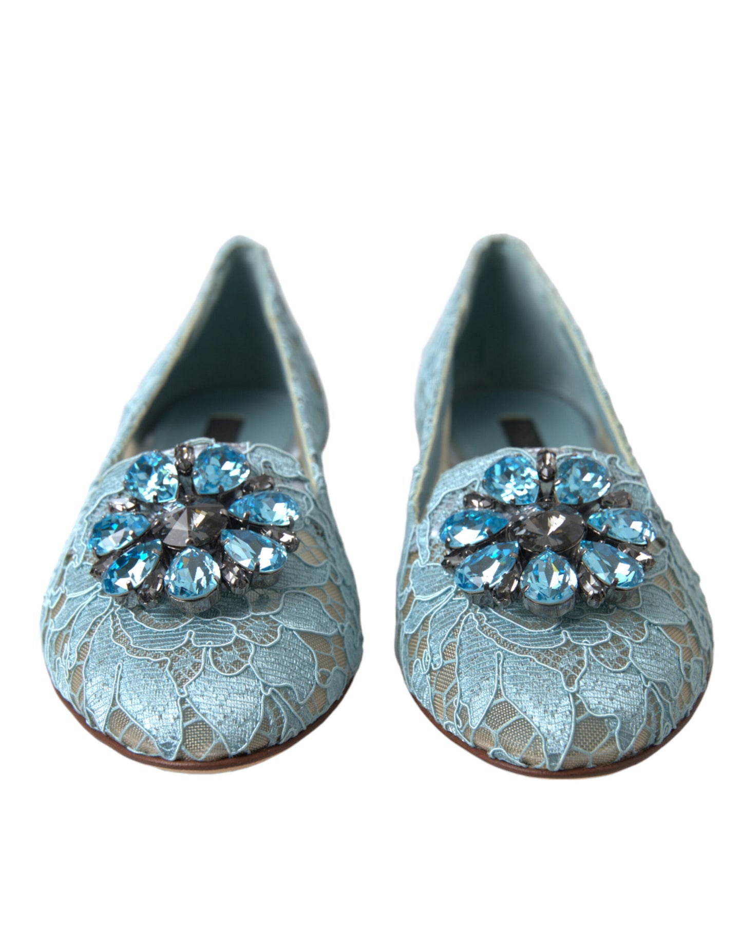 Dolce & Gabbana Blue Vally Taormina Lace Crystals Flats Shoes