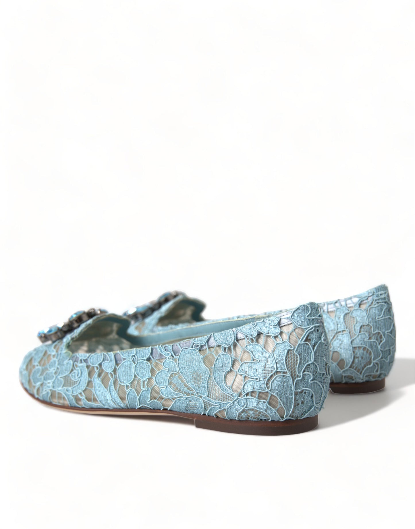 Dolce & Gabbana Blue Vally Taormina Lace Crystals Flats Shoes