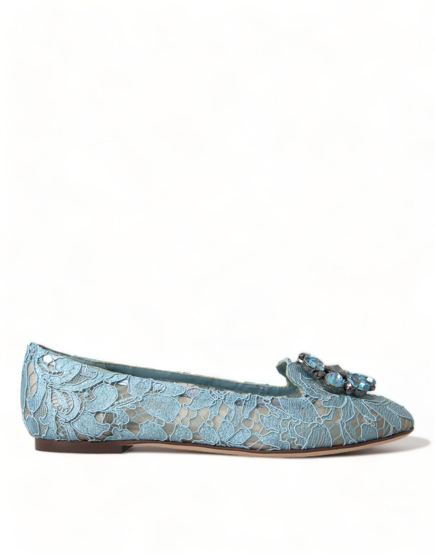 Dolce & Gabbana Blue Vally Taormina Lace Crystals Flats Shoes