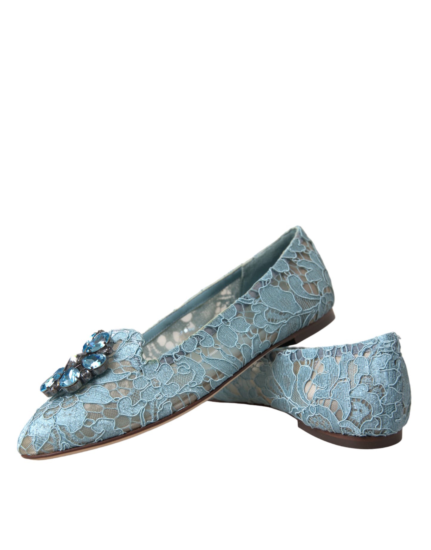 Dolce & Gabbana Blue Vally Taormina Lace Crystals Flats Shoes