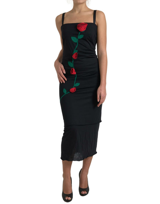 Dolce & Gabbana Black Roses Stretch Sheath Bodycon Dress