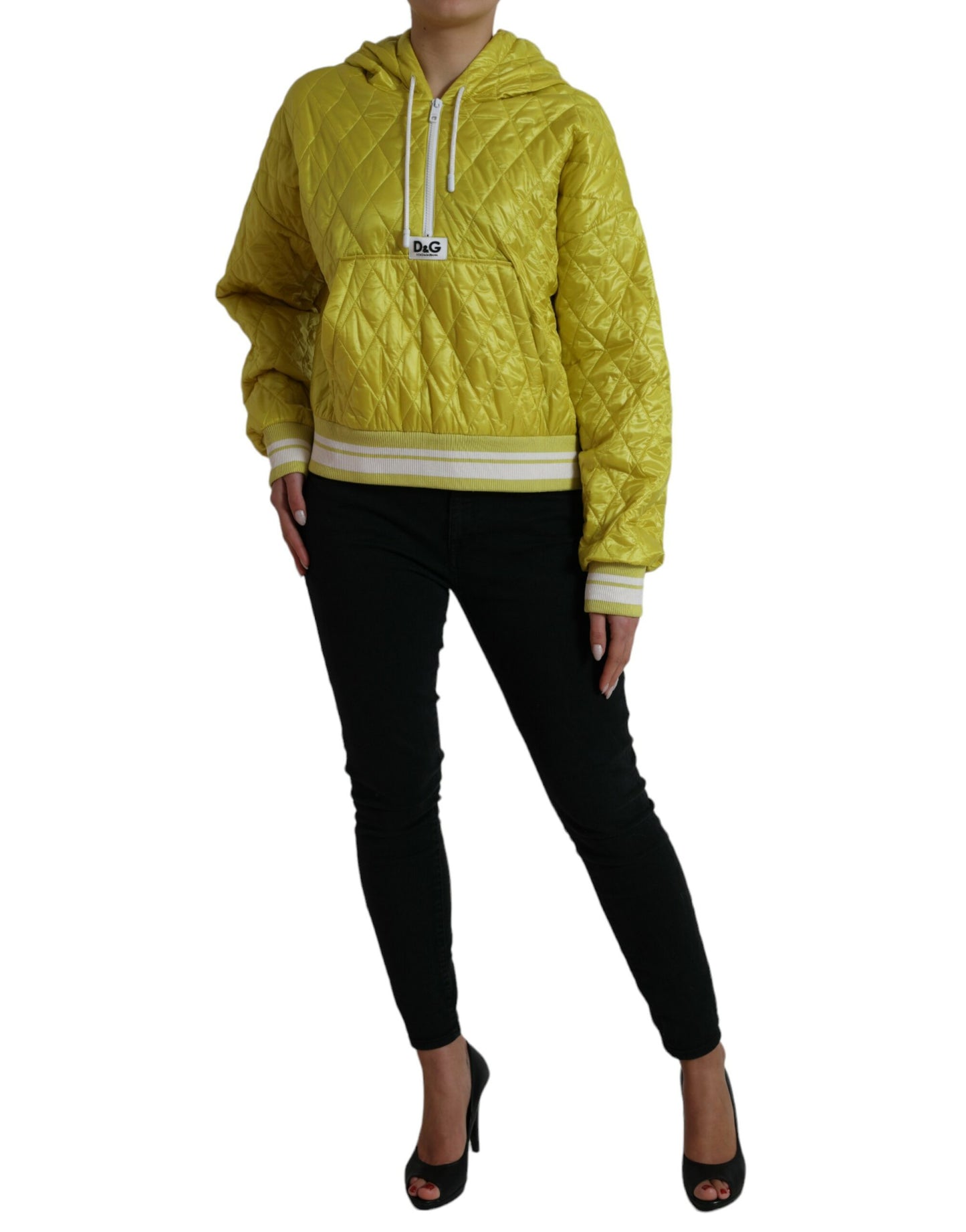 Dolce & Gabbana Yellow Nylon Quilted Hooded Pullover Jacket