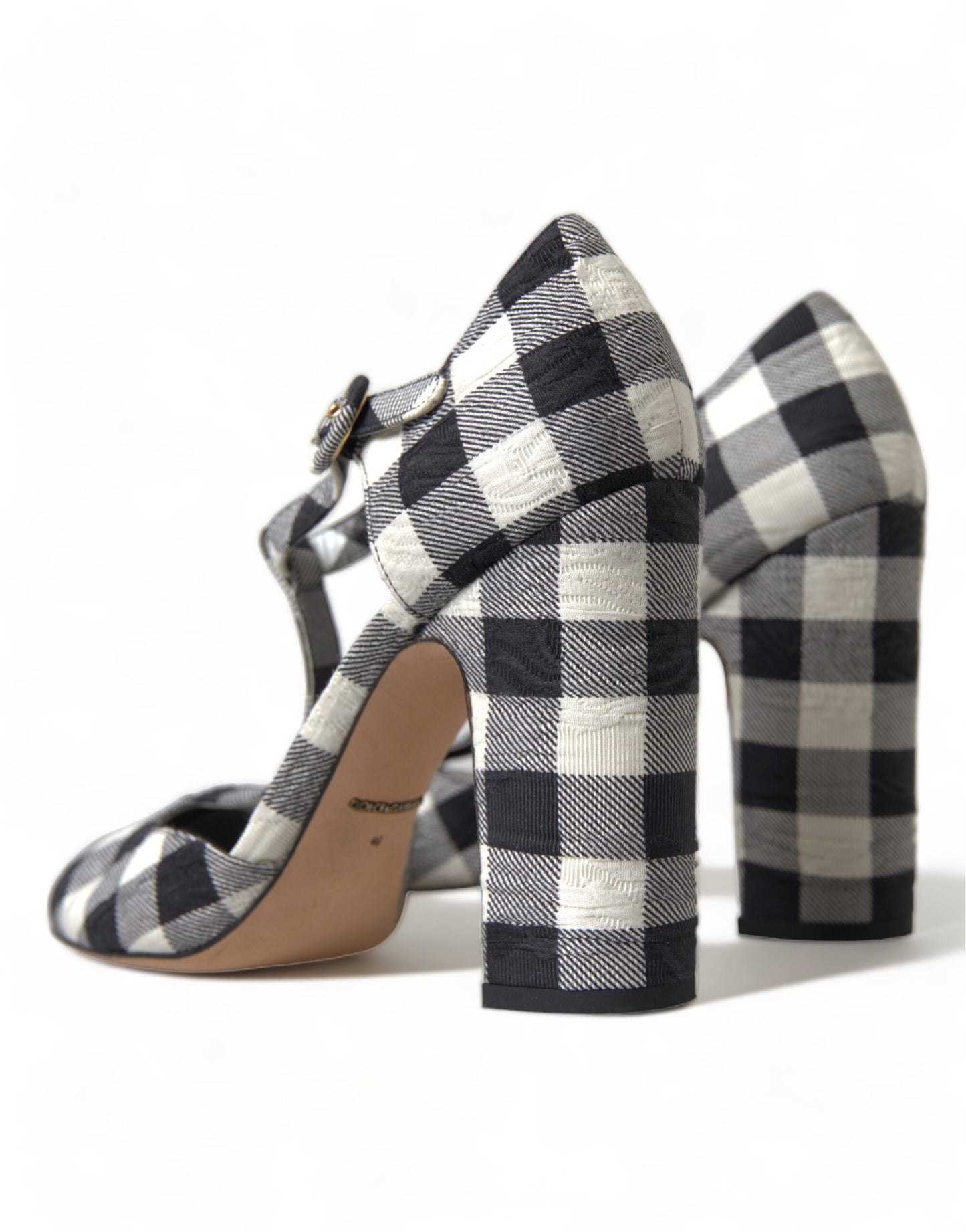 Dolce & Gabbana Black White Gingham Brocade Mary Janes Shoes