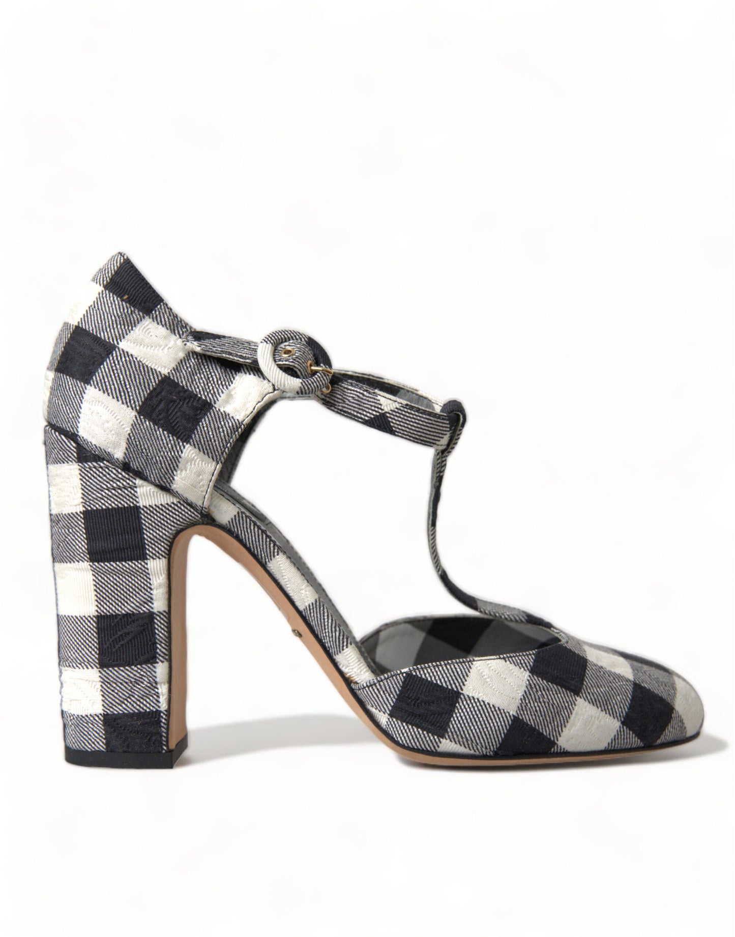 Dolce & Gabbana Black White Gingham Brocade Mary Janes Shoes