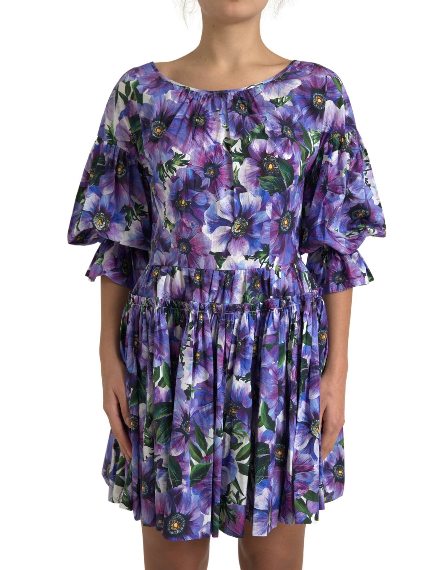 Dolce & Gabbana Purple Anemone Stretch Cotton A-line Dress