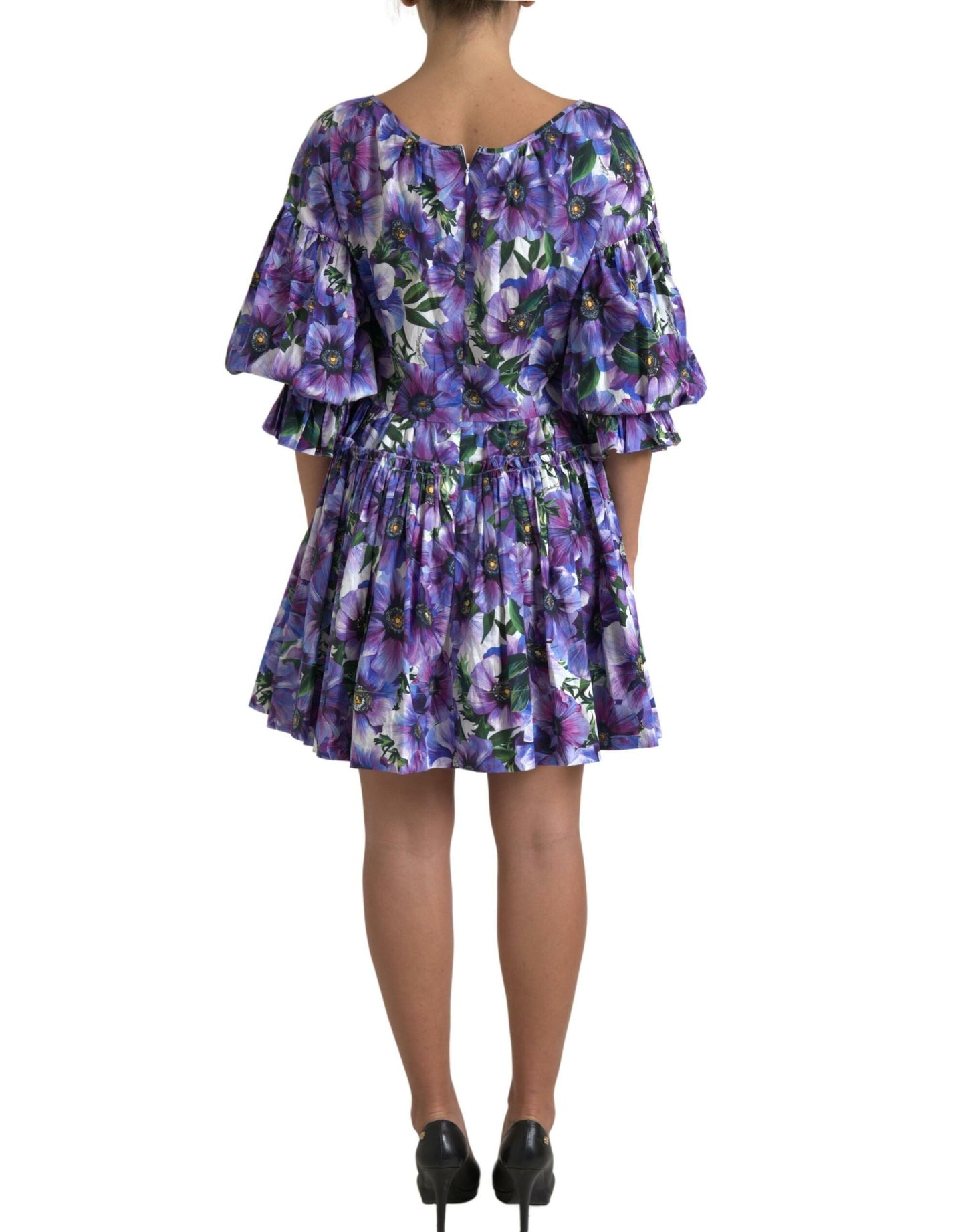 Dolce & Gabbana Purple Anemone Stretch Cotton A-line Dress