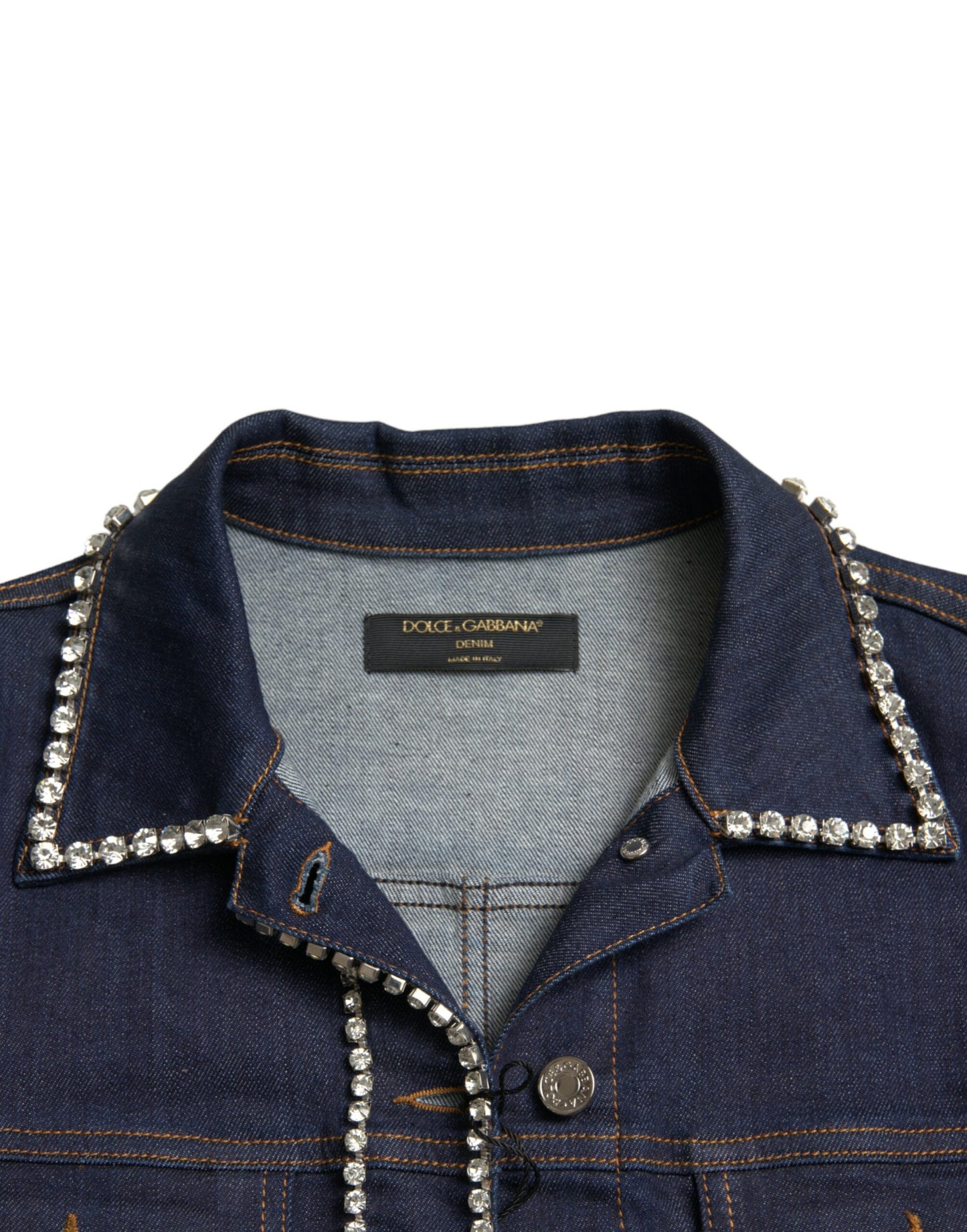 Dolce & Gabbana Dark Blue Crystal Trimmed Cotton Denim Jacket