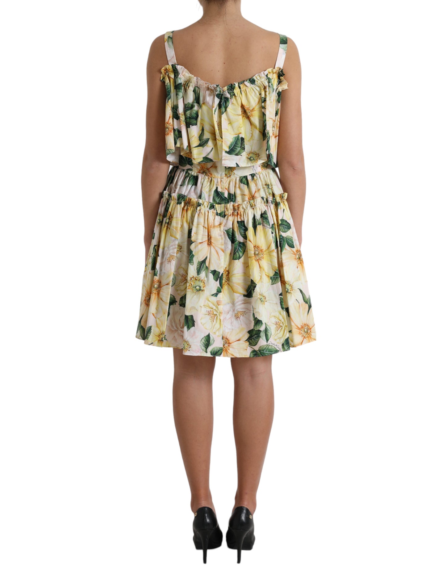 Dolce & Gabbana Yellow Floral Print Cotton Mini Dress