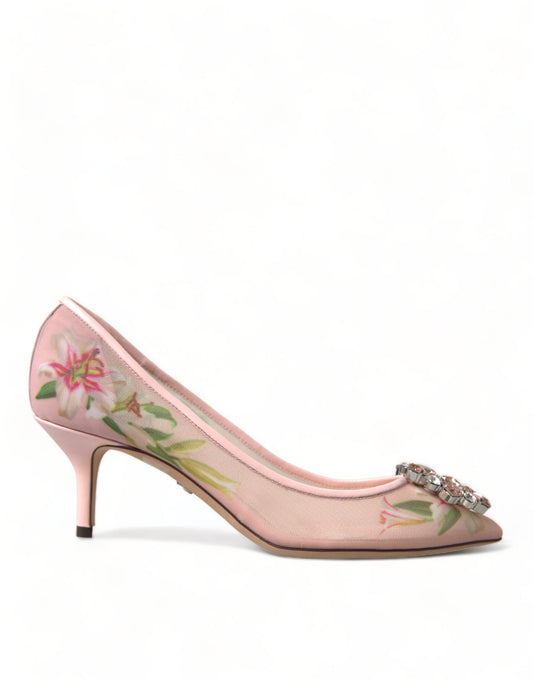 Dolce & Gabbana Pink Floral Crystal Heels Pumps Shoes