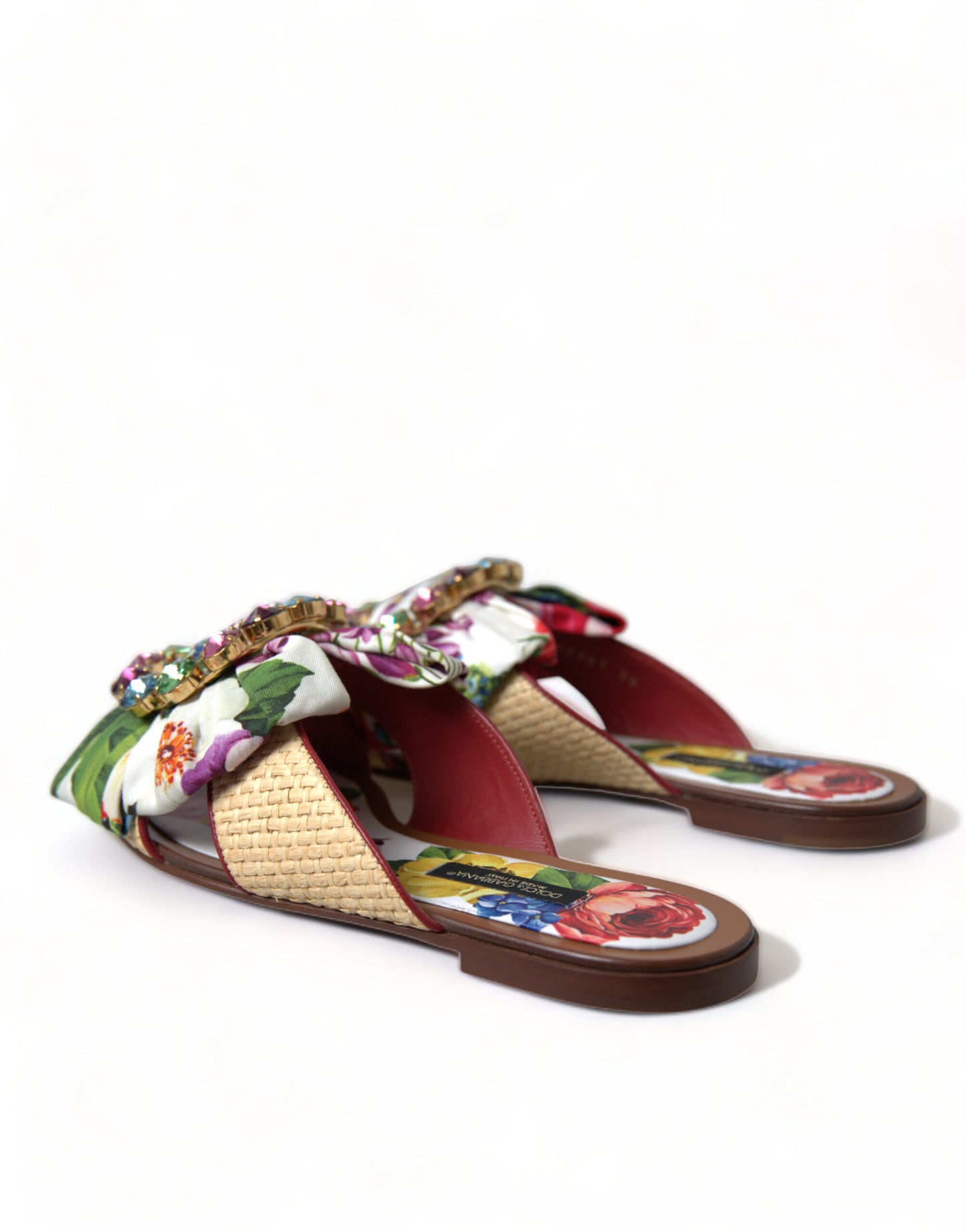 Dolce & Gabbana Multicolor Floral Flats Crystal Sandals Shoes