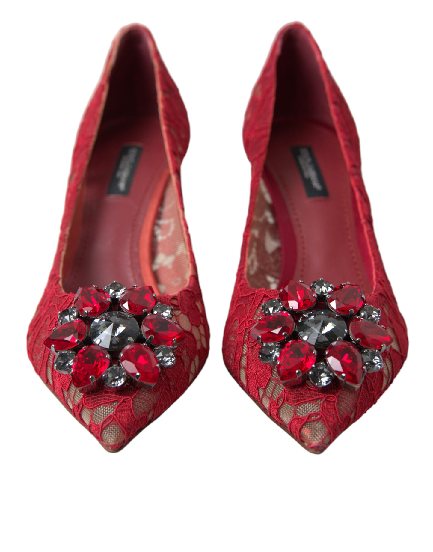 Dolce & Gabbana Red Taormina Lace Crystal Heels Pumps Shoes