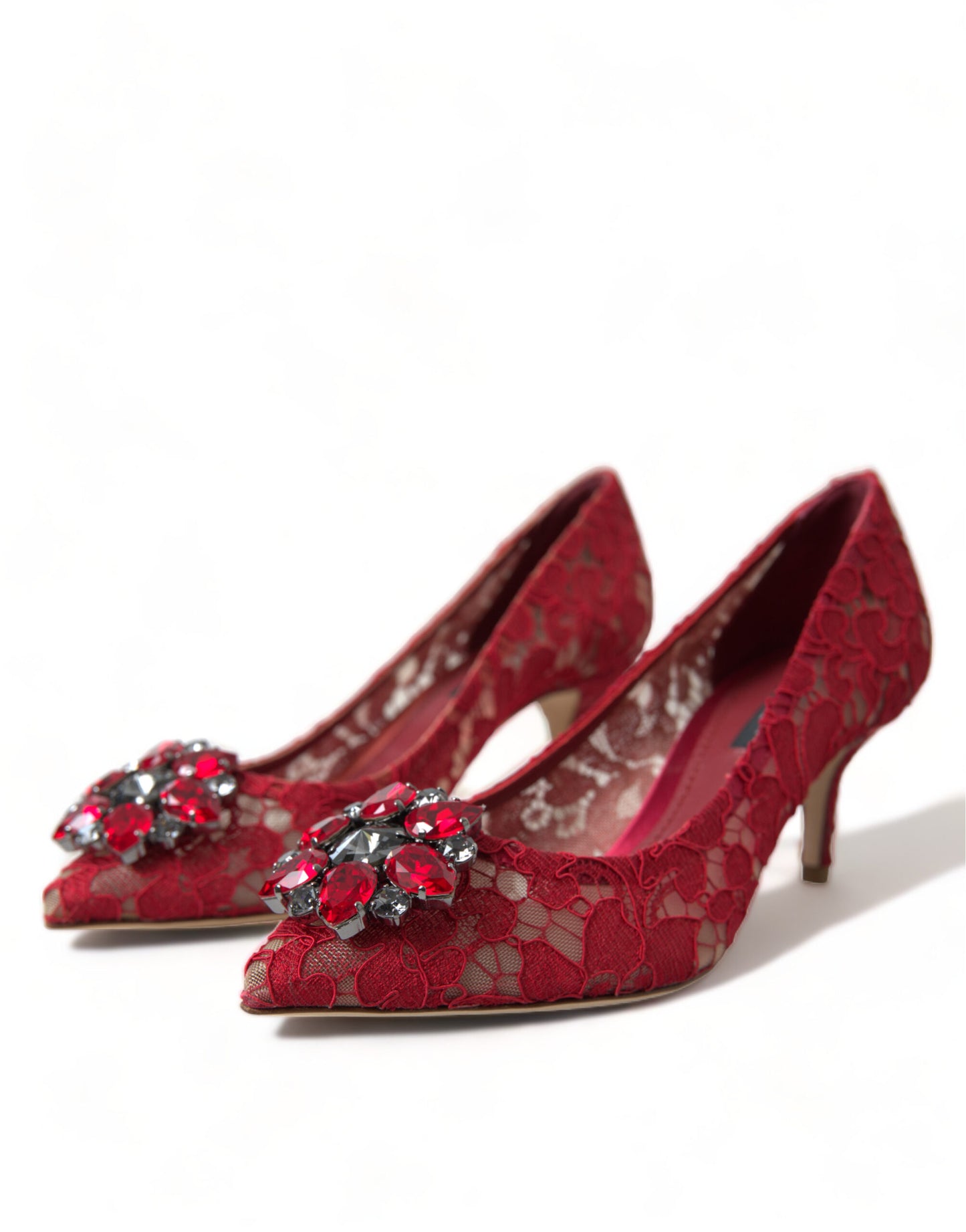 Dolce & Gabbana Red Taormina Lace Crystal Heels Pumps Shoes