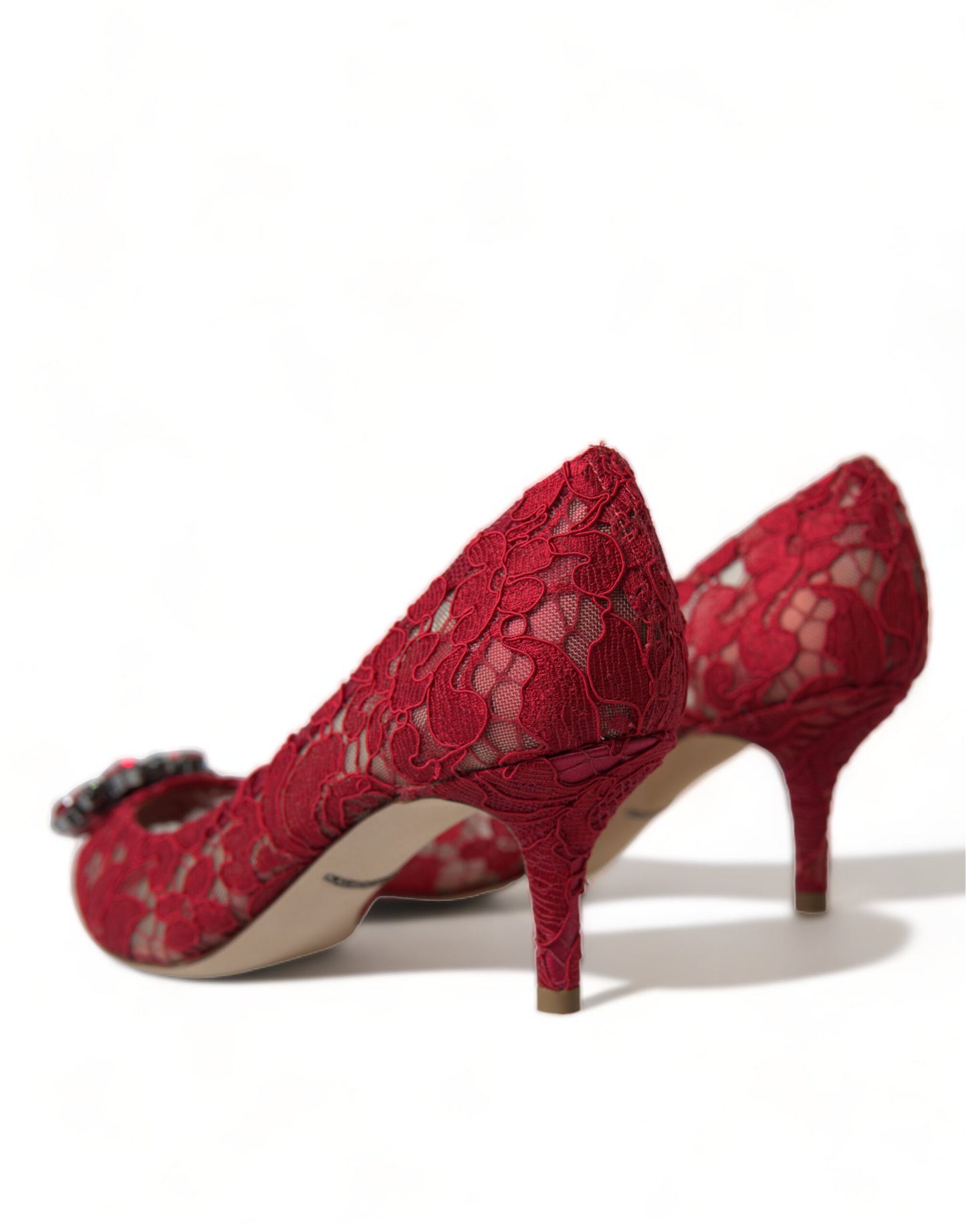 Dolce & Gabbana Red Taormina Lace Crystal Heels Pumps Shoes