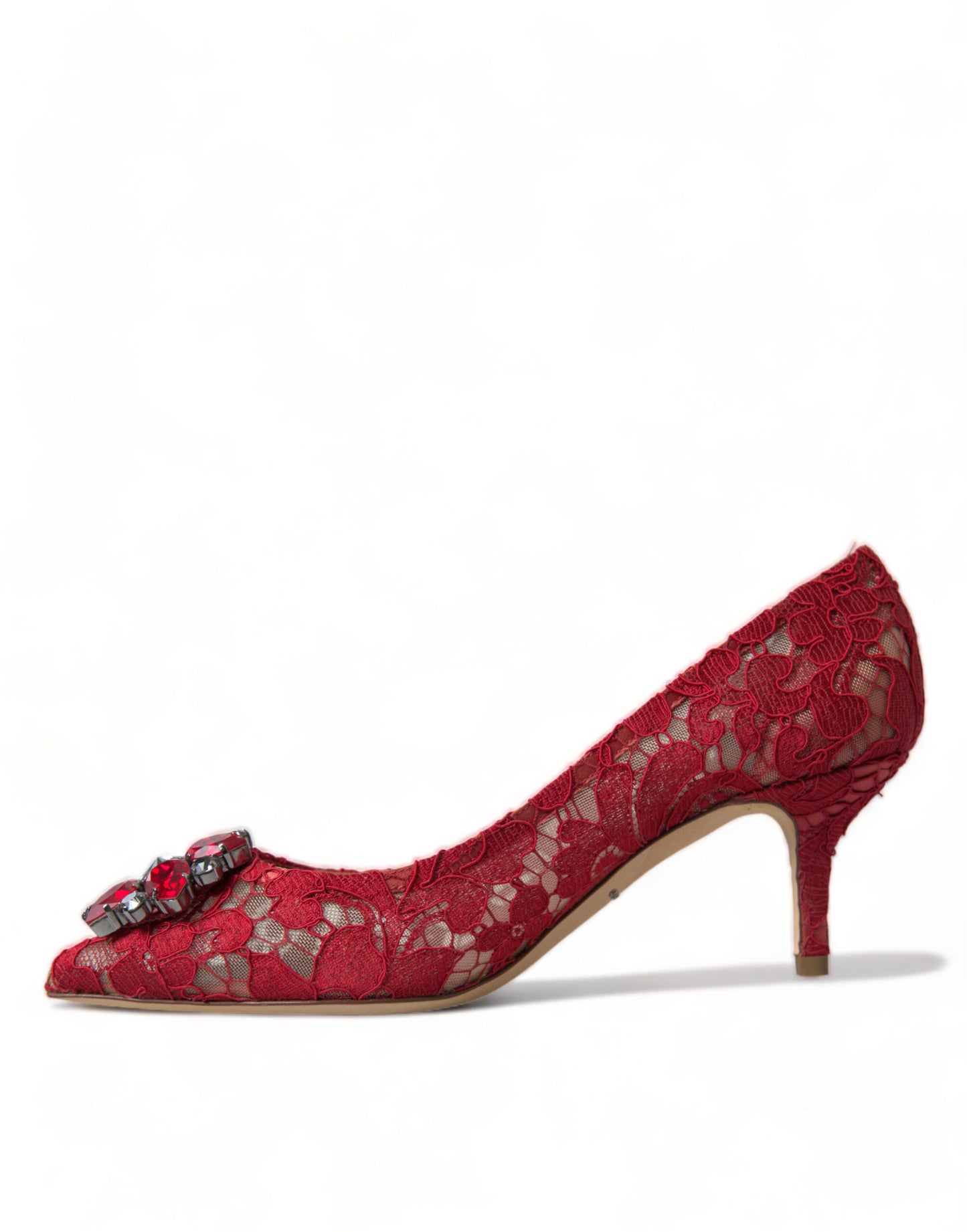 Dolce & Gabbana Red Taormina Lace Crystal Heels Pumps Shoes