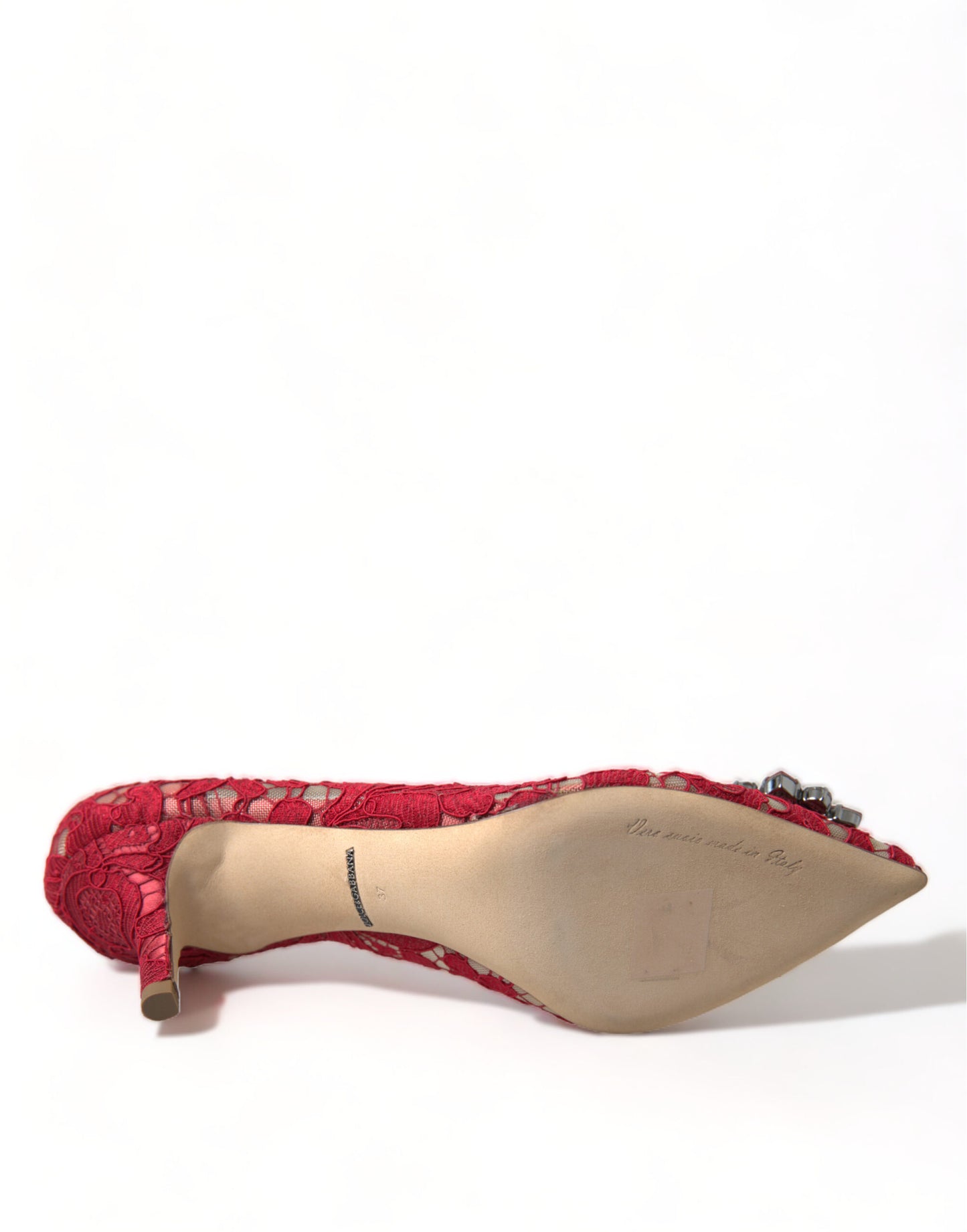 Dolce & Gabbana Red Taormina Lace Crystal Heels Pumps Shoes