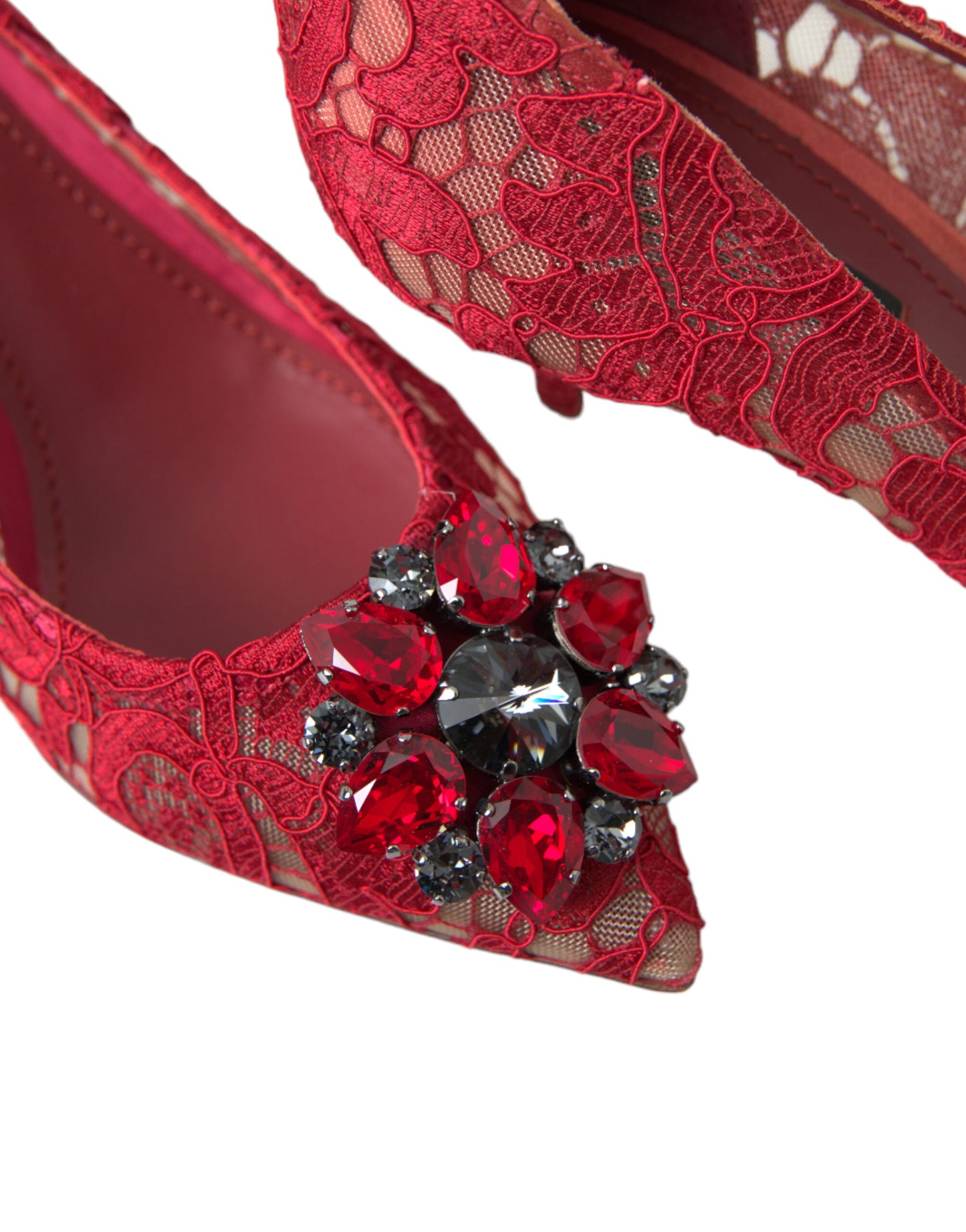 Dolce & Gabbana Red Taormina Lace Crystal Heels Pumps Shoes