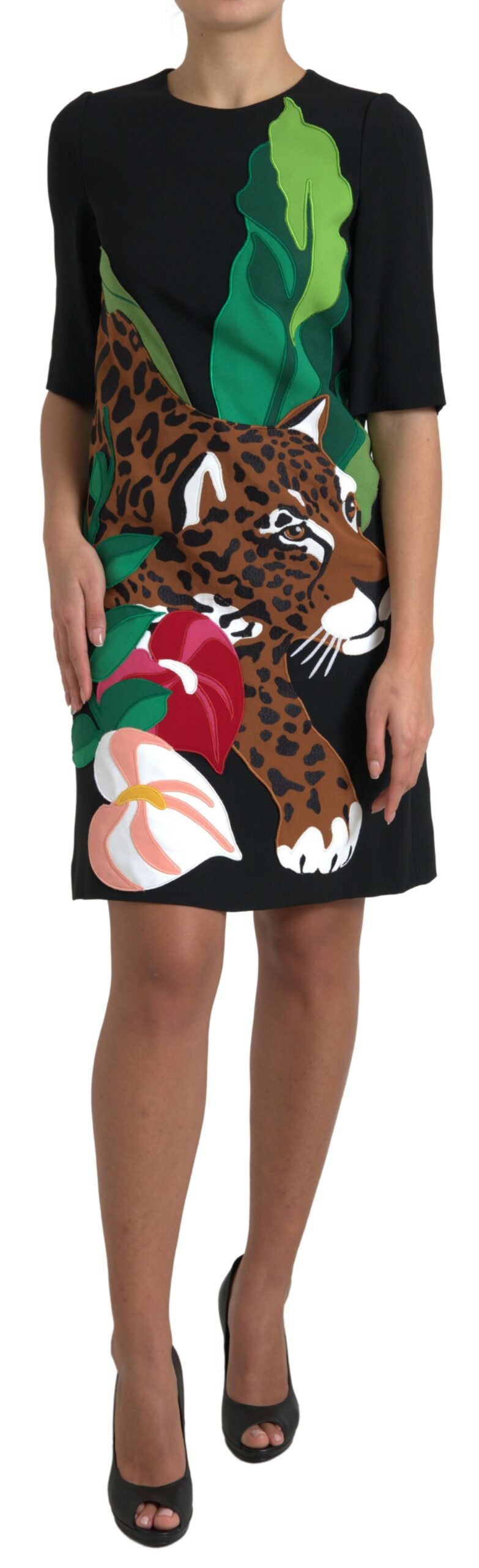 Dolce & Gabbana Black Tiger Jungle Print Sheath Stretch Dress