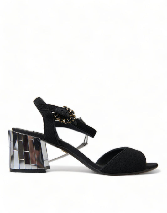 Dolce & Gabbana Black Crystals Ankle Strap Sandals Shoes