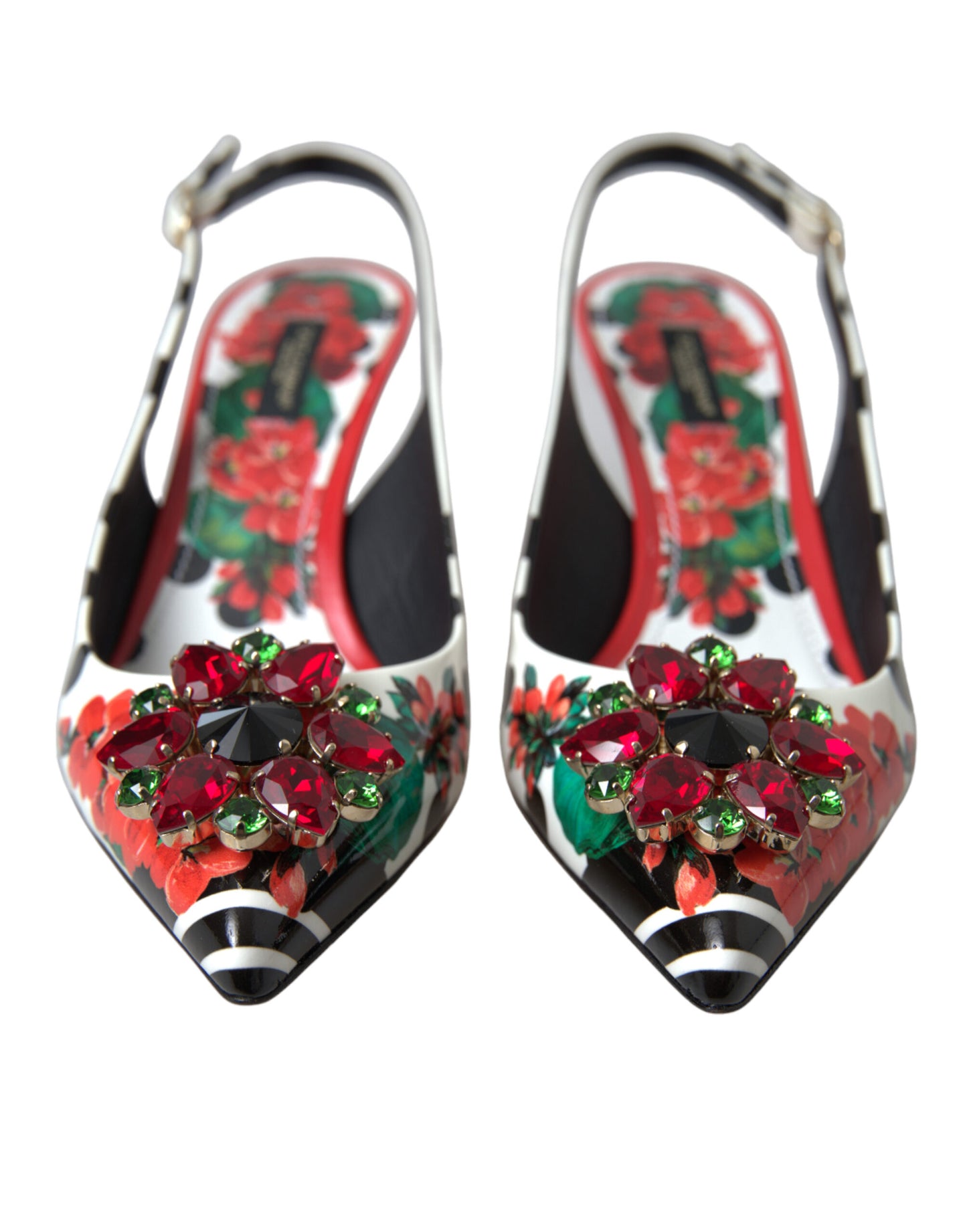 Dolce & Gabbana Multicolor Leather Crystal Slingback Pump Heels Shoes