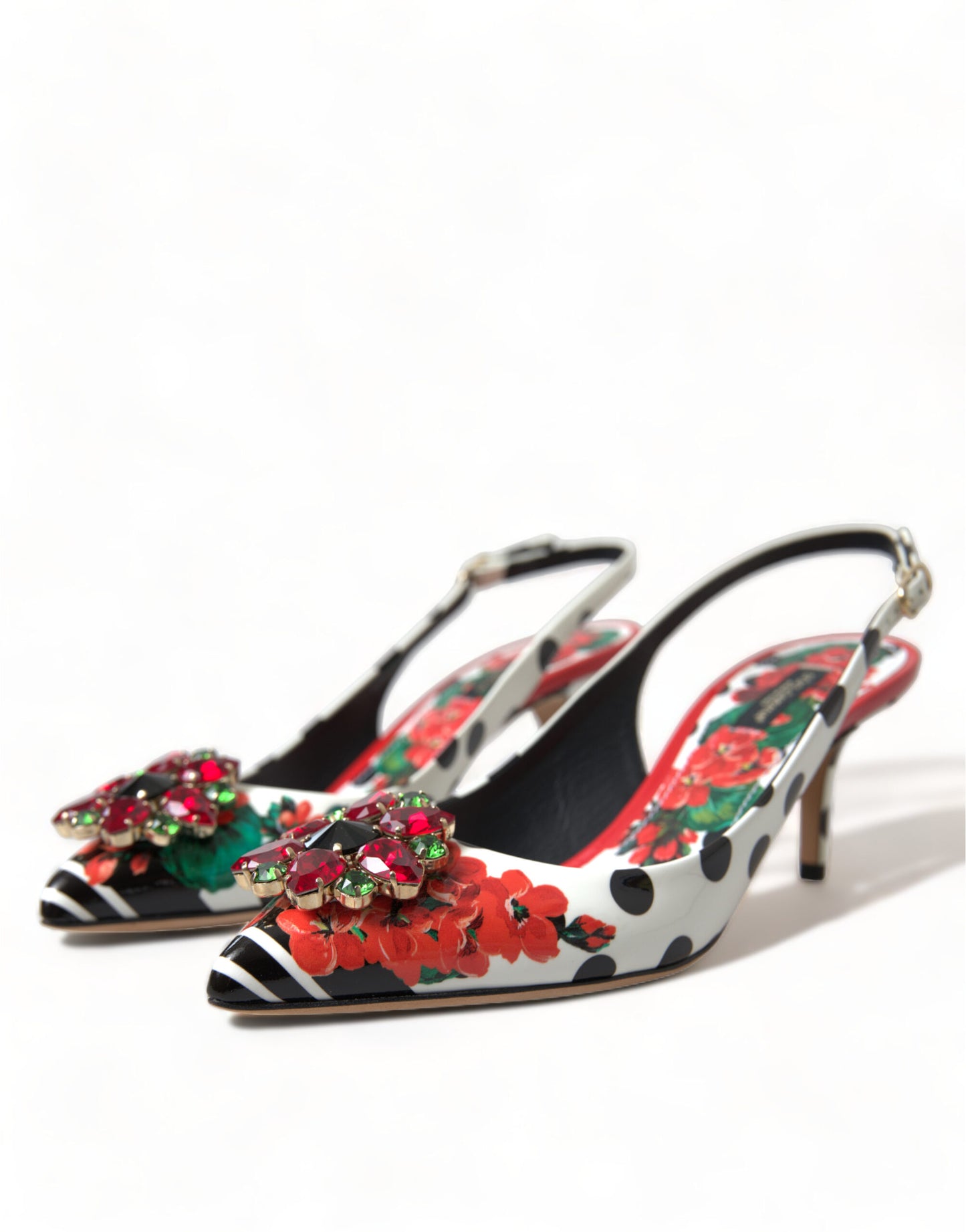 Dolce & Gabbana Multicolor Leather Crystal Slingback Pump Heels Shoes