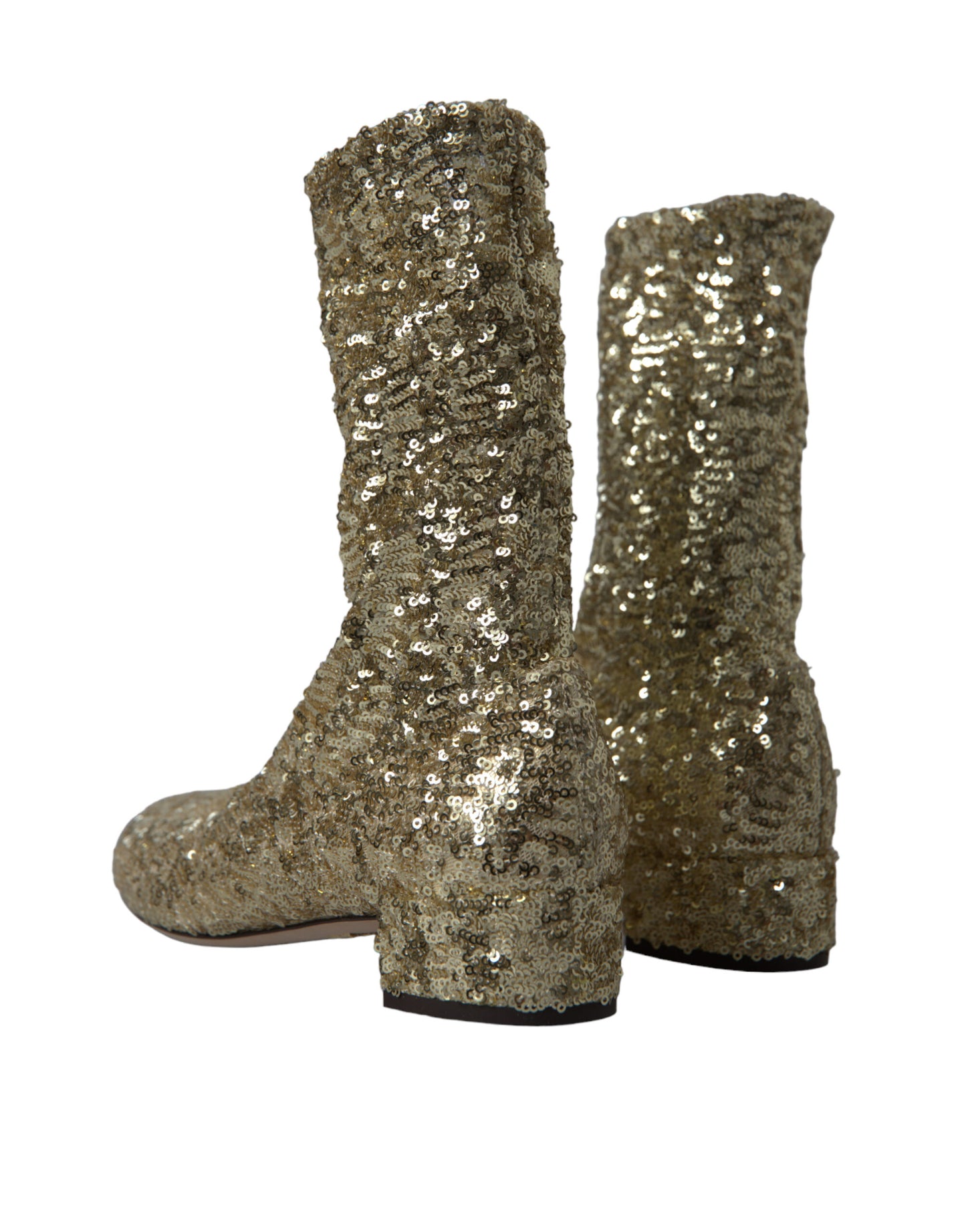 Dolce & Gabbana Gold Sequined Short Boots Stretch Shoes