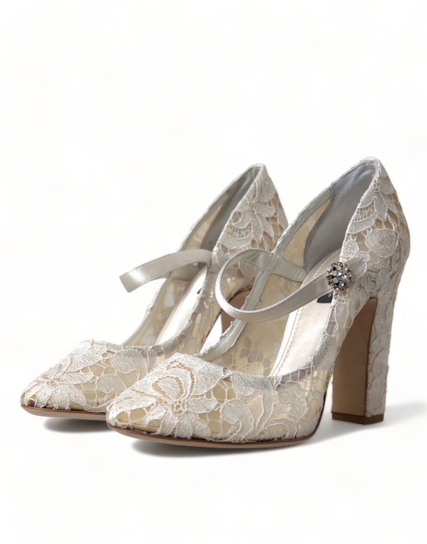 Dolce & Gabbana White Lace Crystals Heels Sandals Shoes