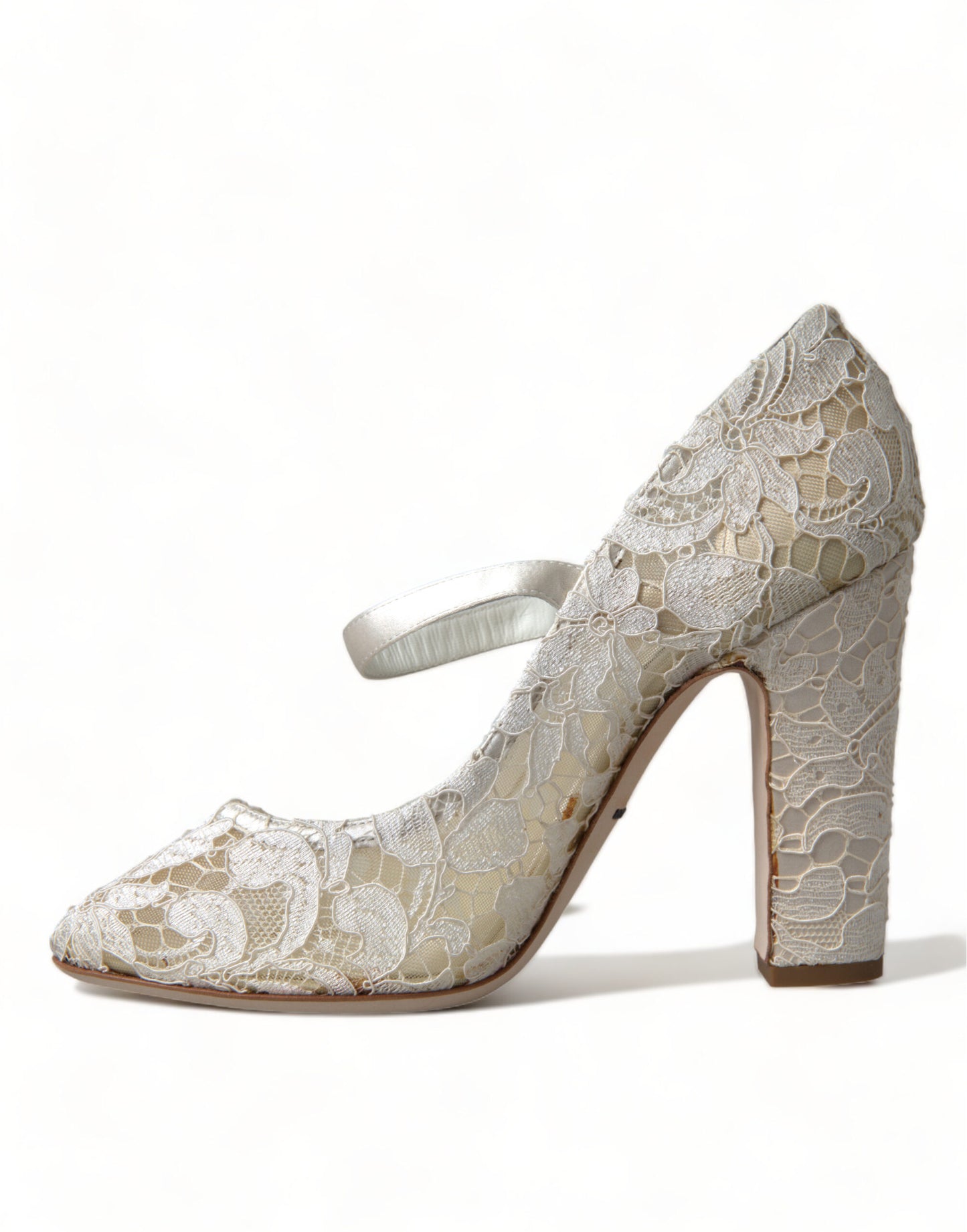 Dolce & Gabbana White Lace Crystals Heels Sandals Shoes