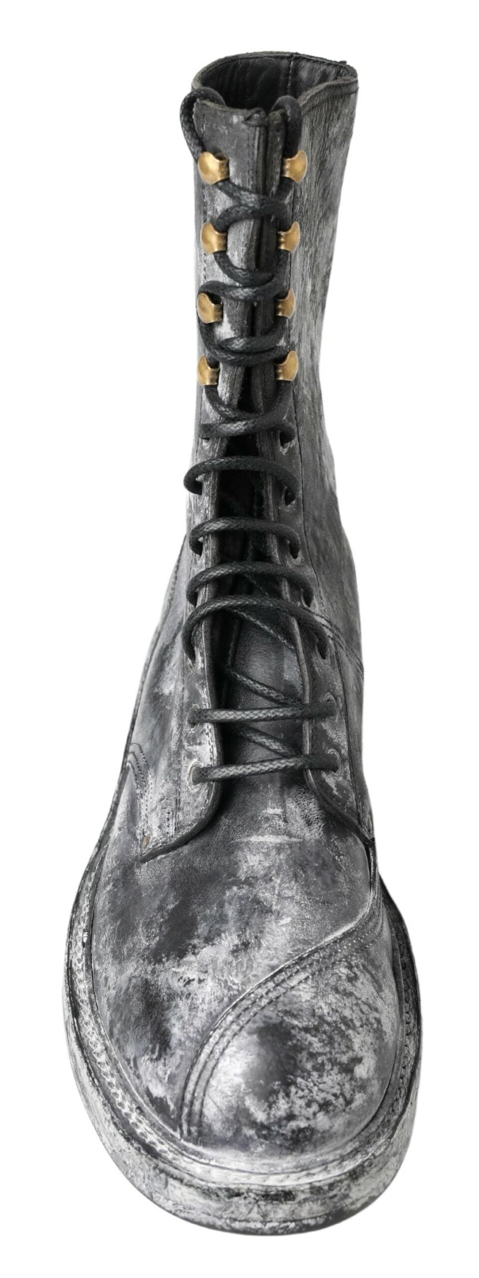 Dolce & Gabbana Black Gray Leather Mid Calf Boots Shoes