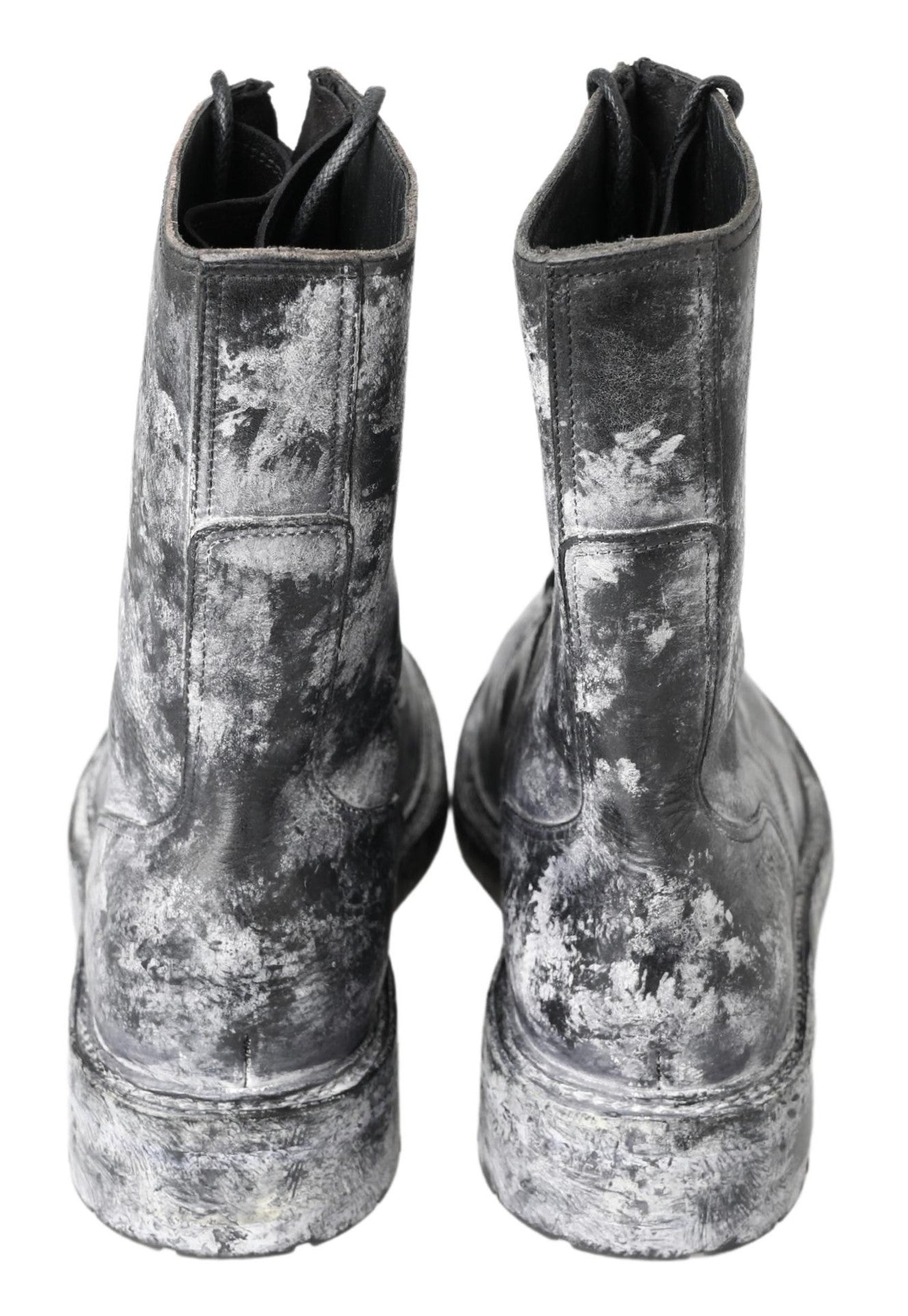 Dolce & Gabbana Black Gray Leather Mid Calf Boots Shoes