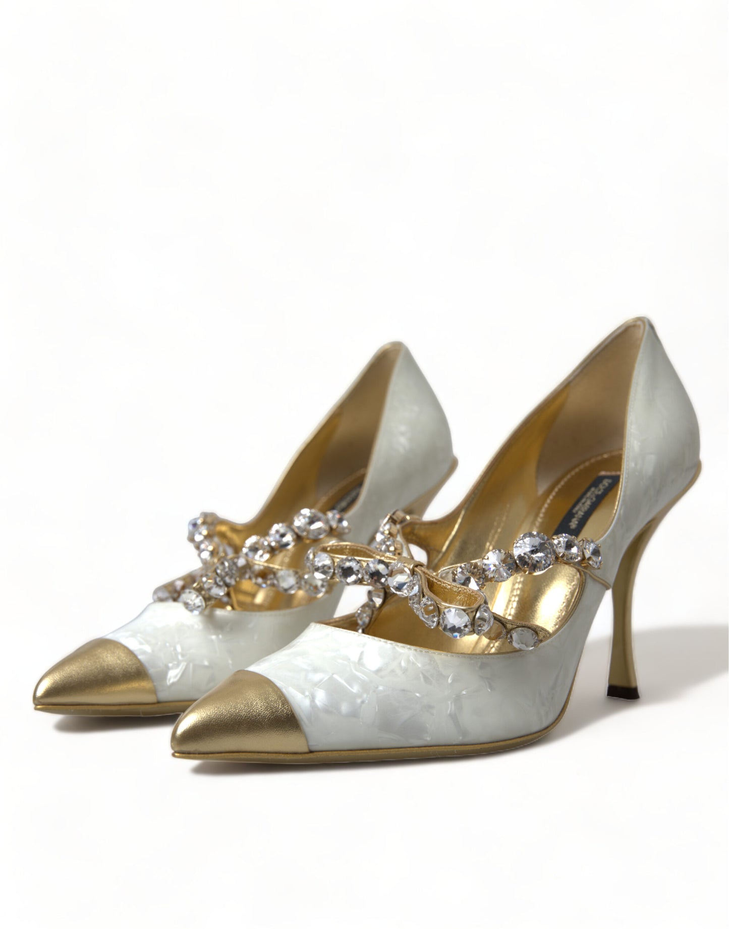 Dolce & Gabbana White Mary Jane Crystal Pearl Pumps Shoes