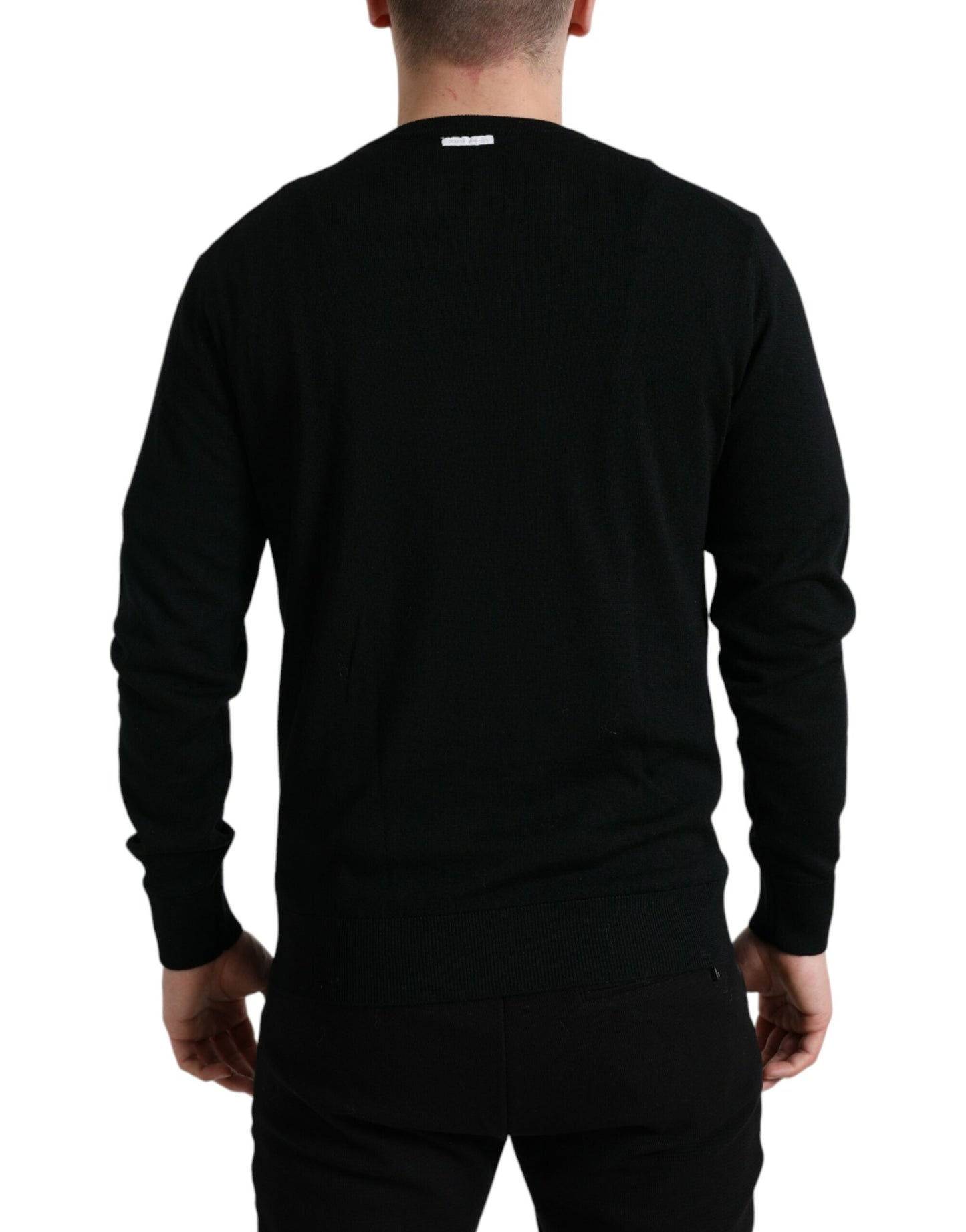 Dolce & Gabbana Black Wool Round Neck Pullover Sweater