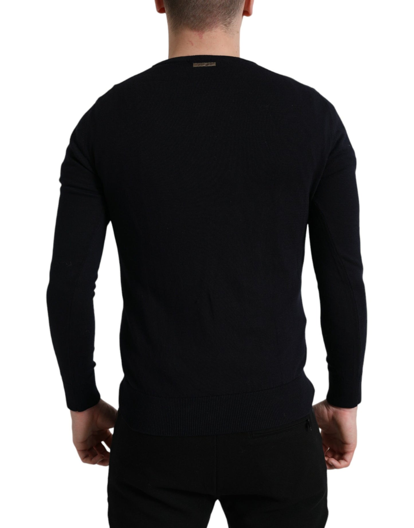 Dolce & Gabbana Blue Cotton Round Neck Pullover Sweater