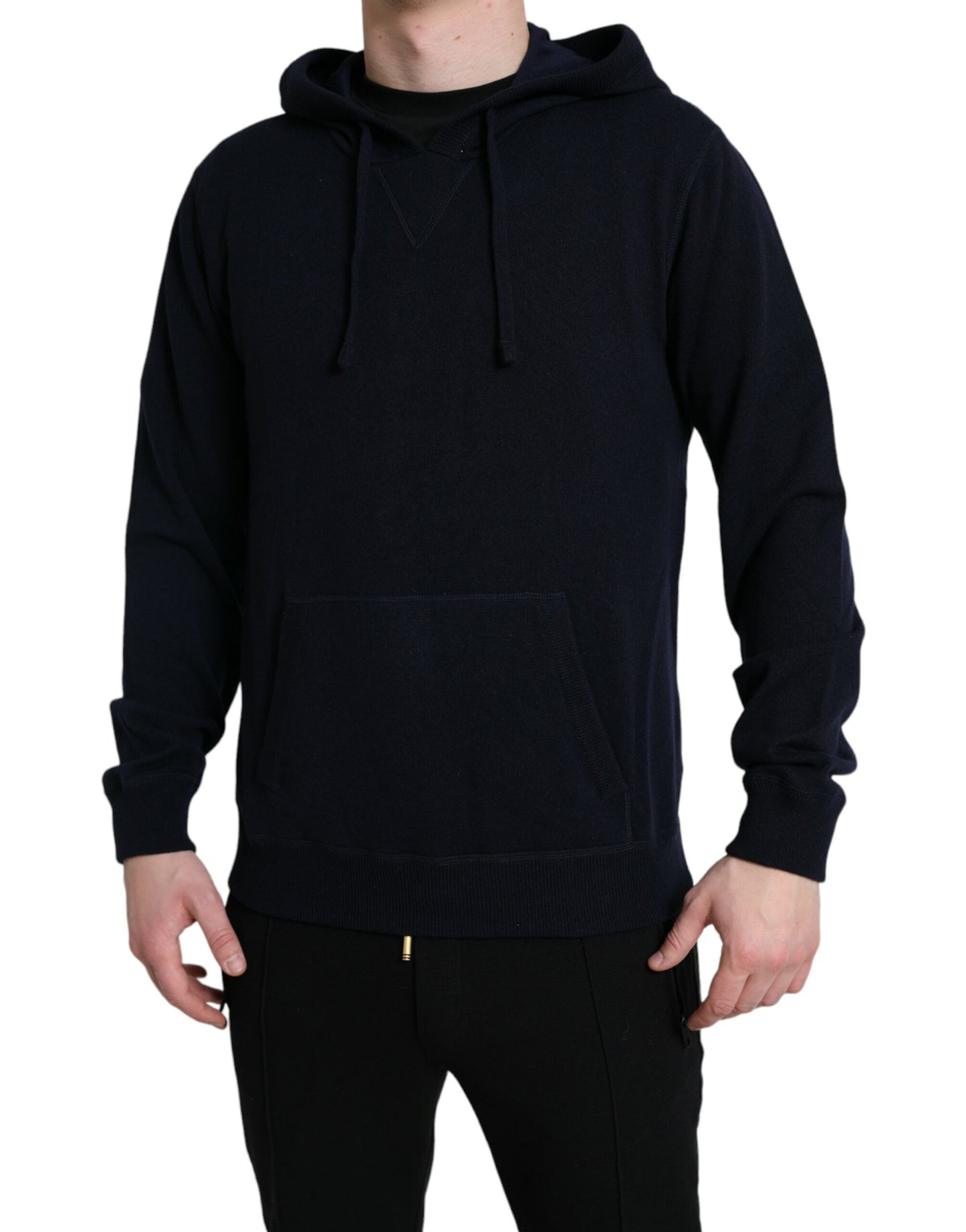 Dolce & Gabbana Blue Cashmere Hooded Pullover Sweater