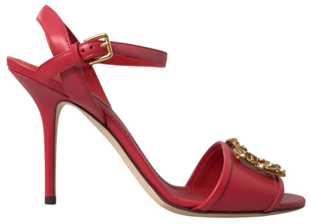 Dolce & Gabbana Red Ankle Strap Stiletto Heels Sandals Shoes