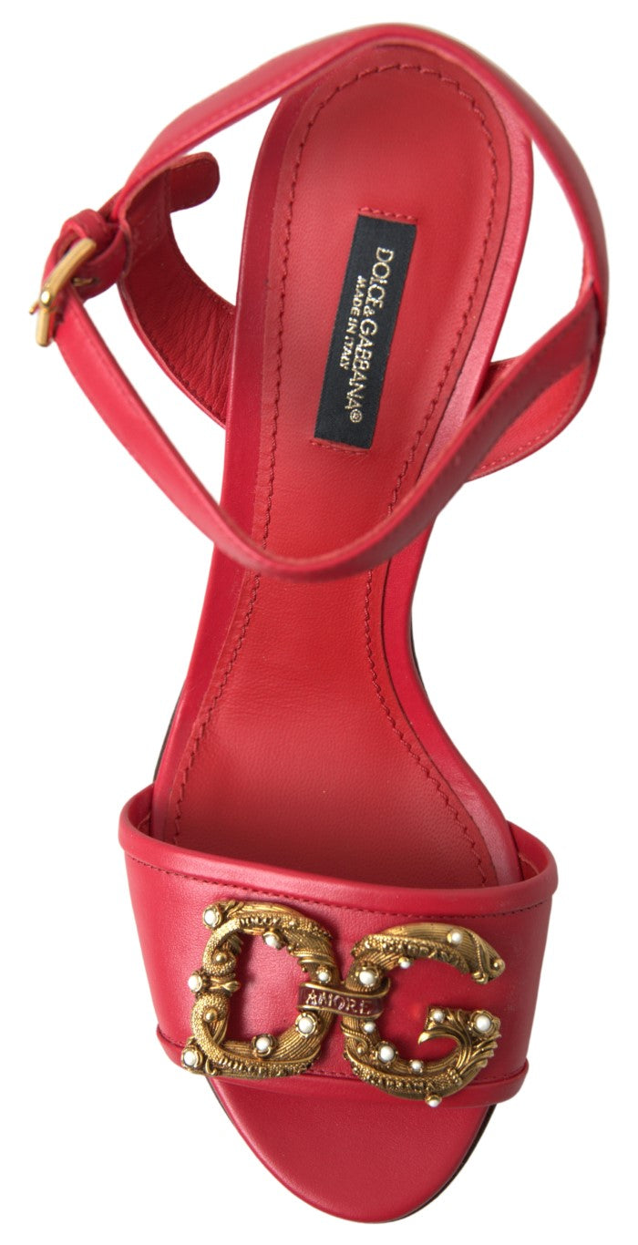 Dolce & Gabbana Red Ankle Strap Stiletto Heels Sandals Shoes