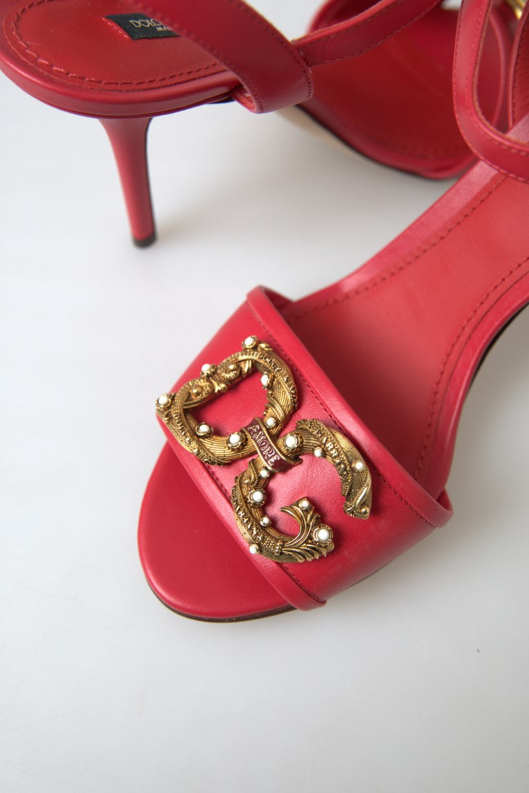 Dolce & Gabbana Red Ankle Strap Stiletto Heels Sandals Shoes