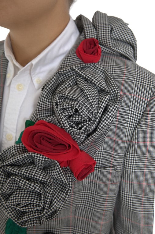 Dolce & Gabbana Gray Plaid Rose Applique Coat Blazer Jacket