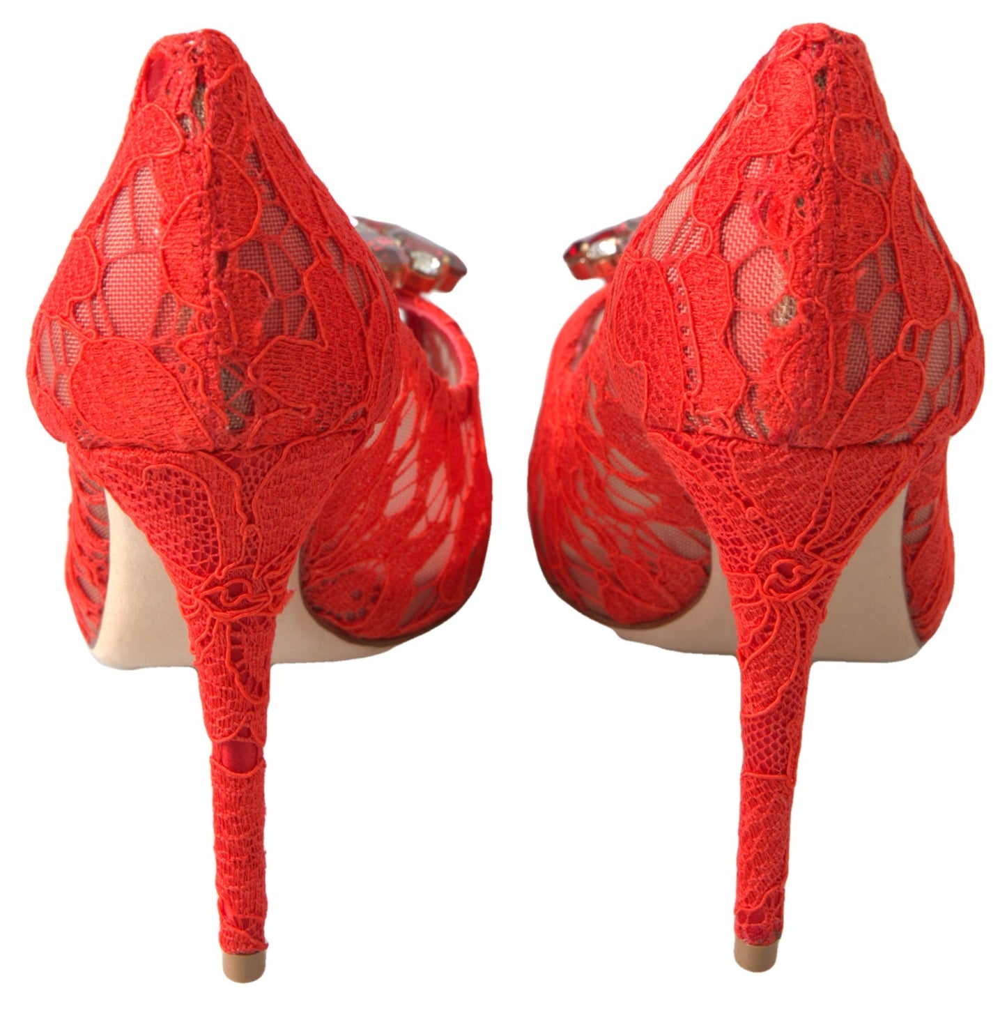 Dolce & Gabbana Red Taormina Lace Crystal Heels Pumps Shoes