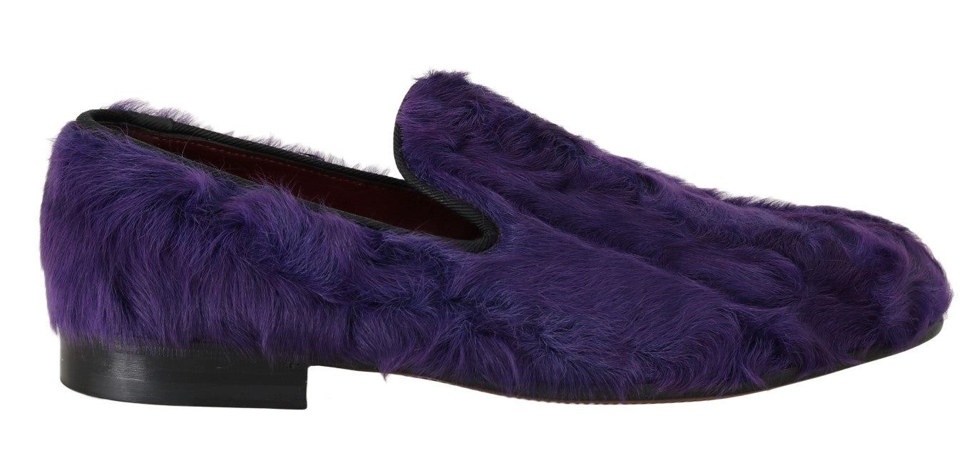 Dolce & Gabbana Purple Sheep Fur Leather Loafers