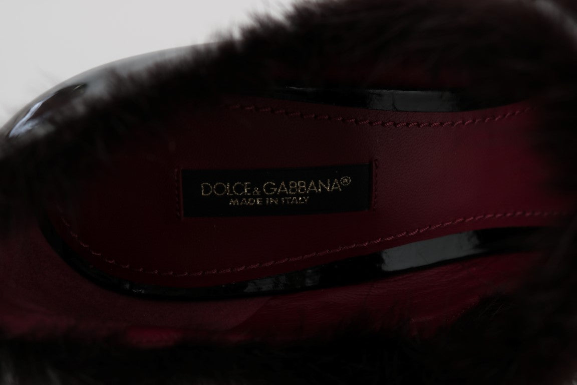 Dolce & Gabbana Black Leather Purple Tulip Mink Fur Pumps