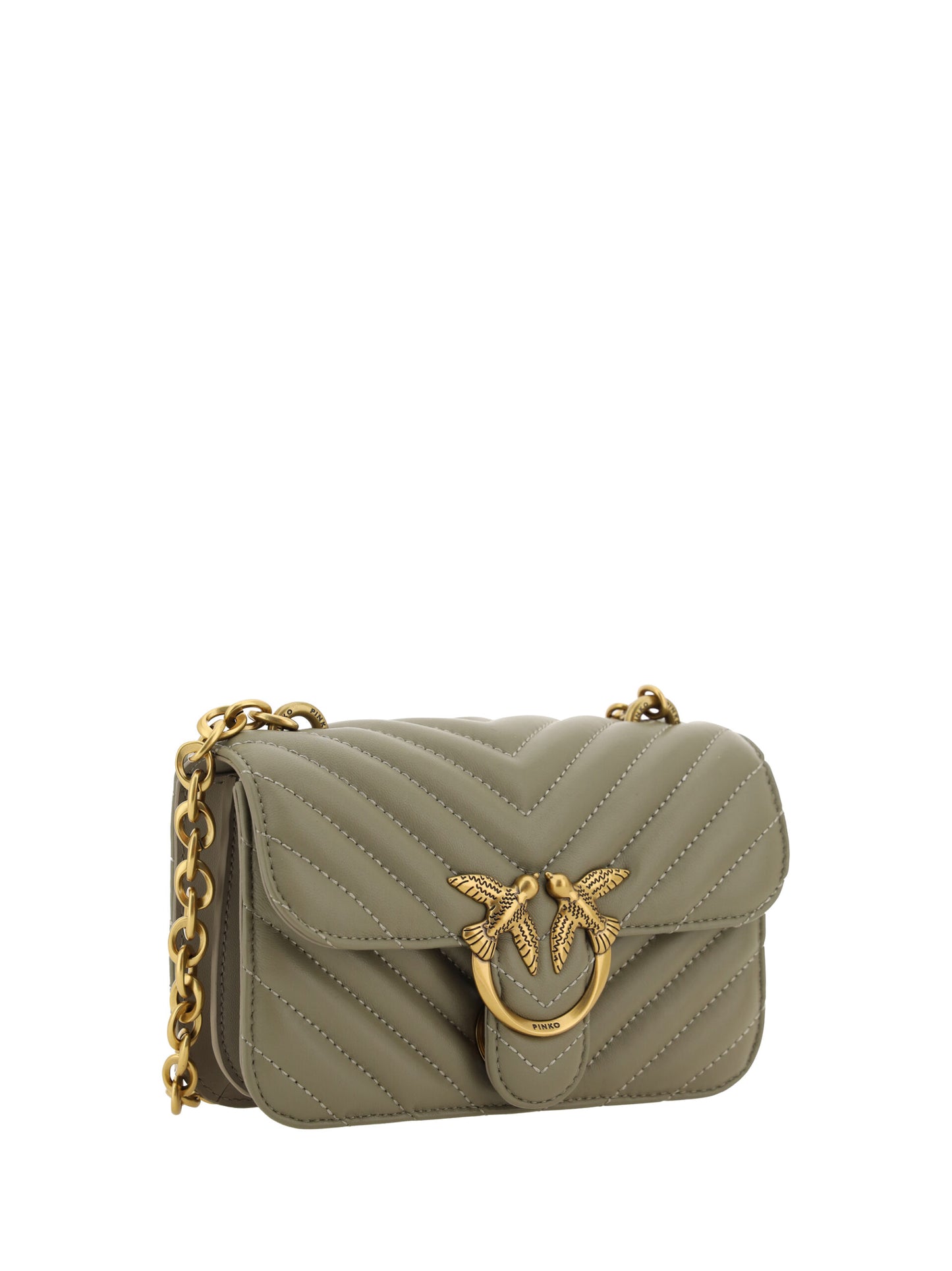 PINKO Green Calf Leather Love Bell Mini Shoulder Bag