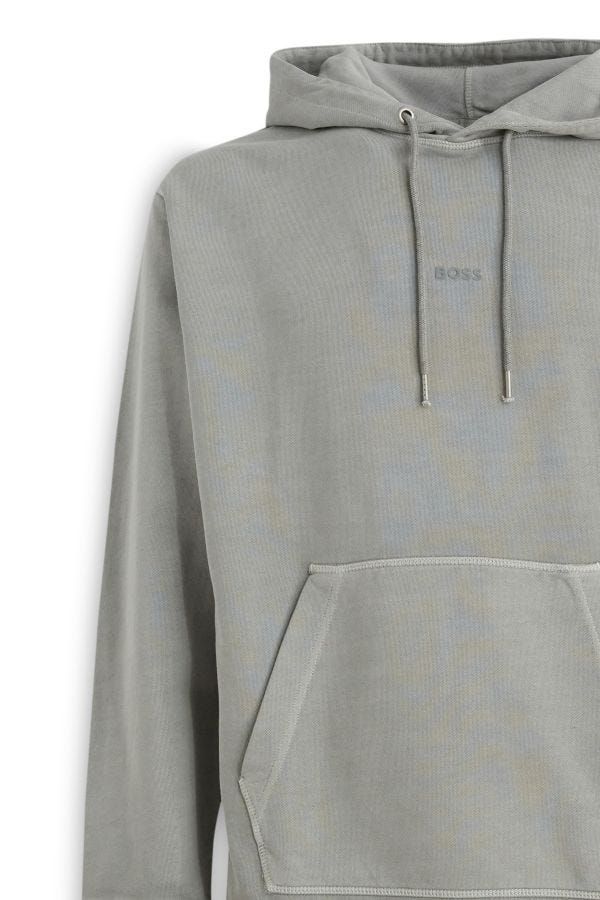 Hugo Boss Grey Cotton Logo Details Hooded Sweatshirt