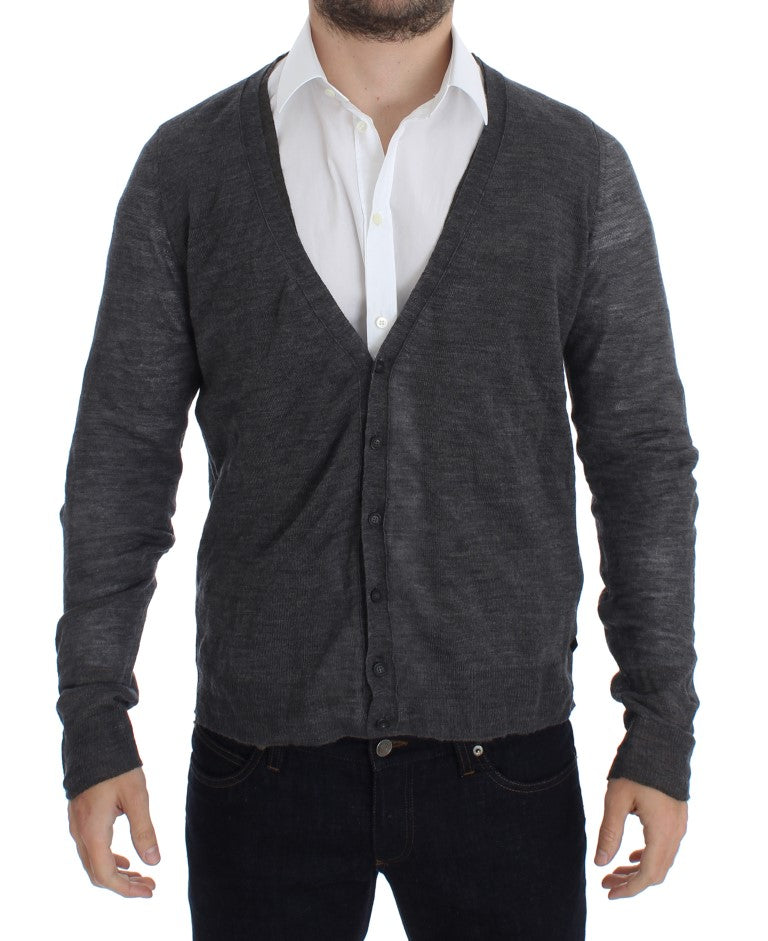 Costume National Gray Wool Button Cardigan Sweater